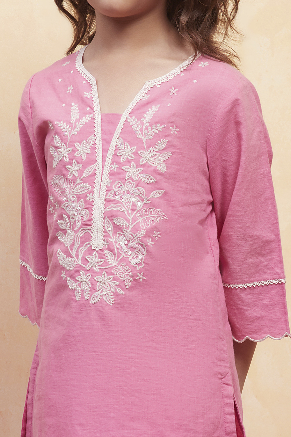 Pink Cotton Kurta Pants Set image number 1