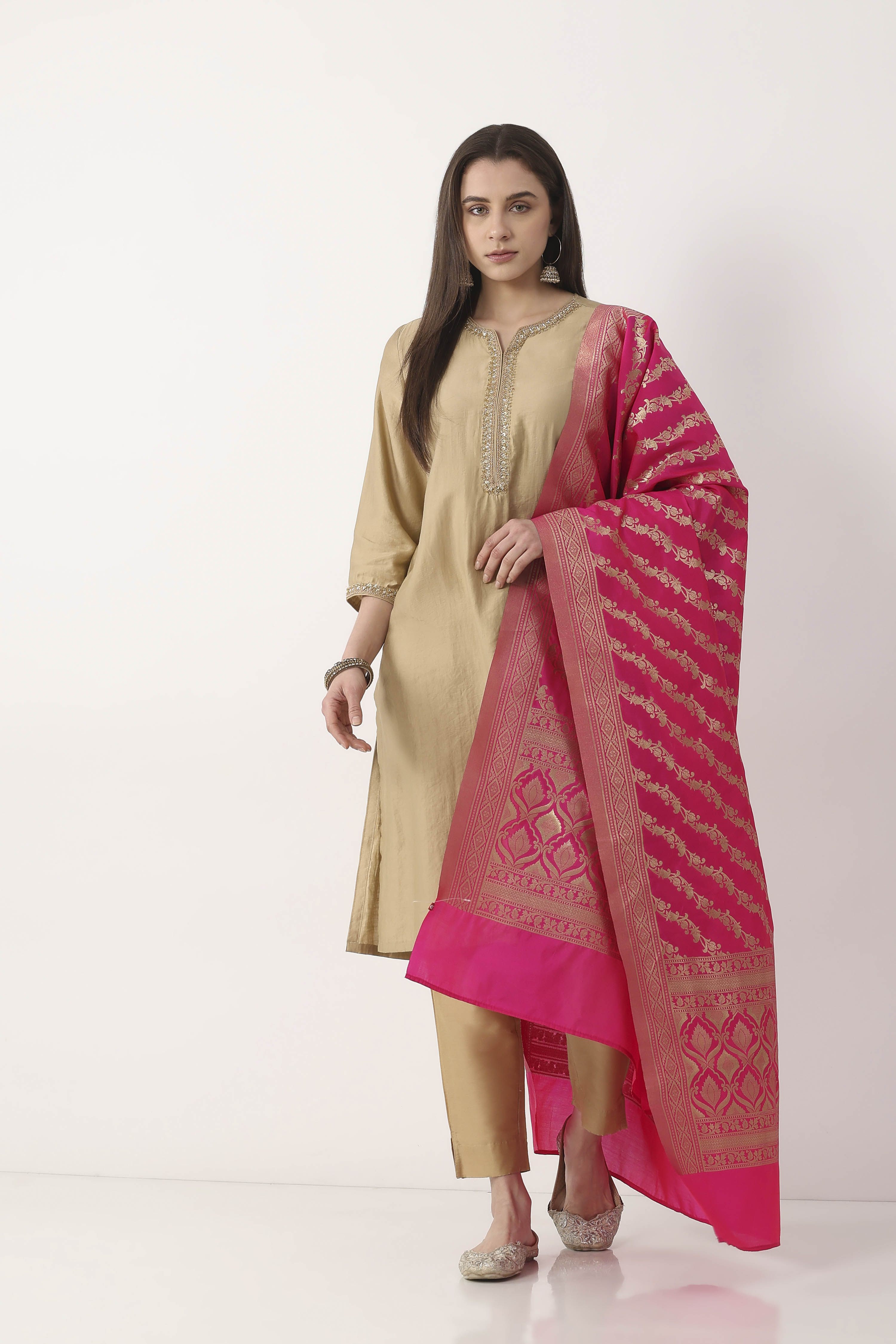 Rani Pink Art Silk Dupatta image number 0