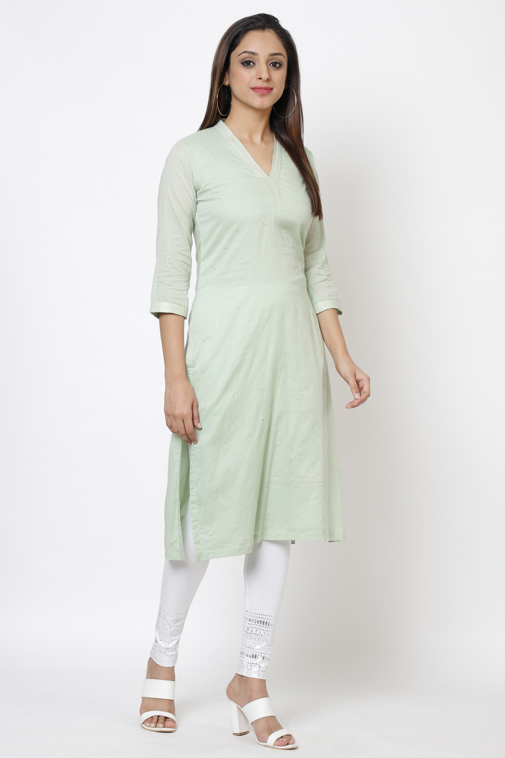 Ivory Cotton Straight Yarndyed Kurta image number 4