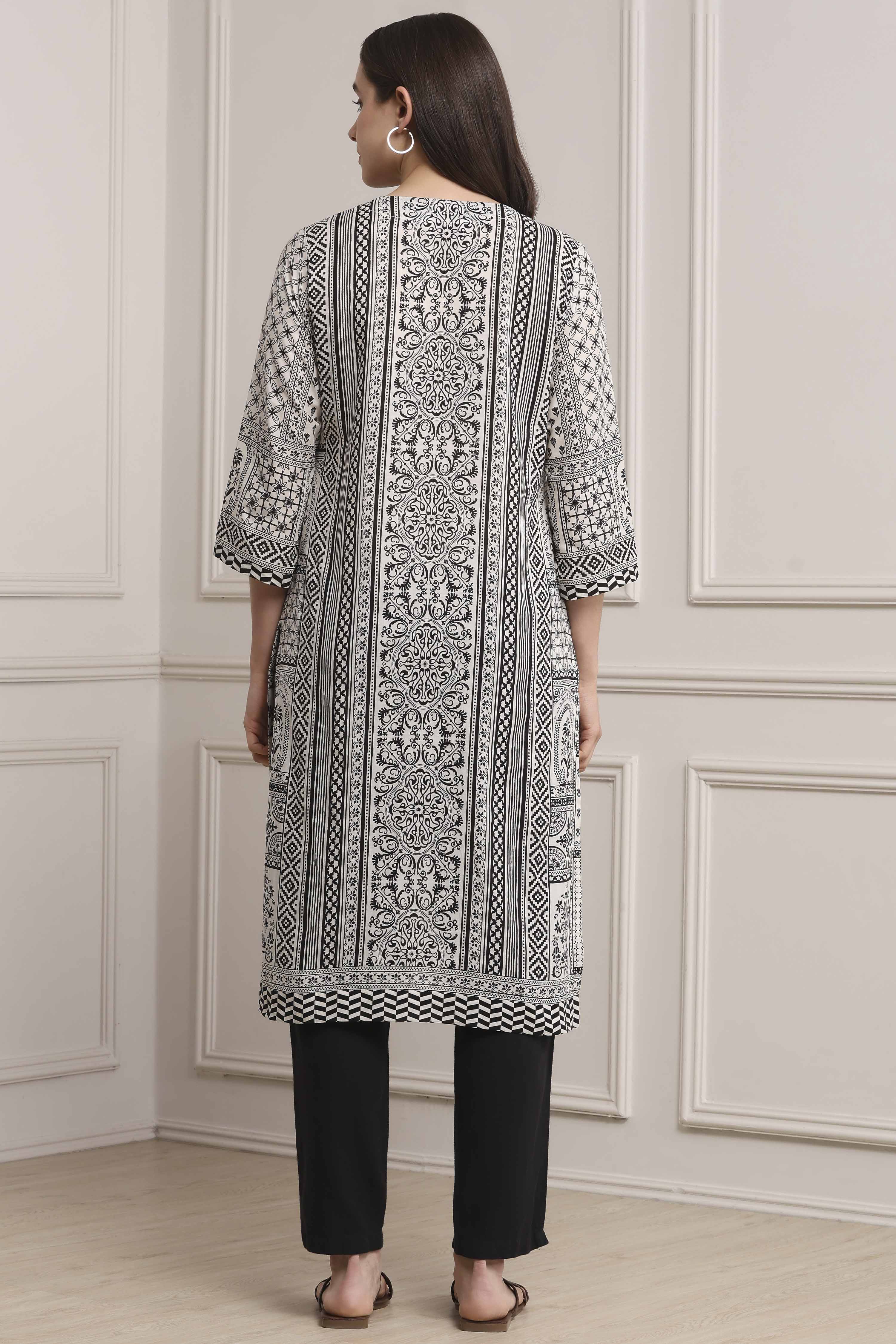 Black Cotton Straight Kurta image number 4