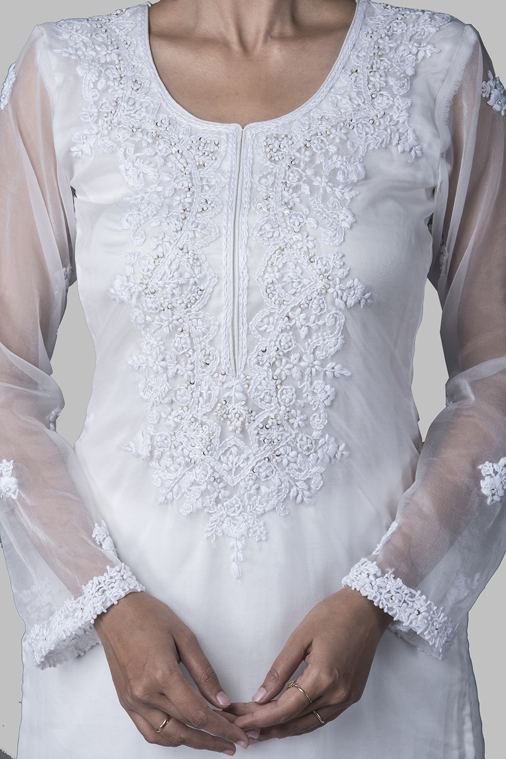 White Organza Easy Stitch Suit Set image number 1