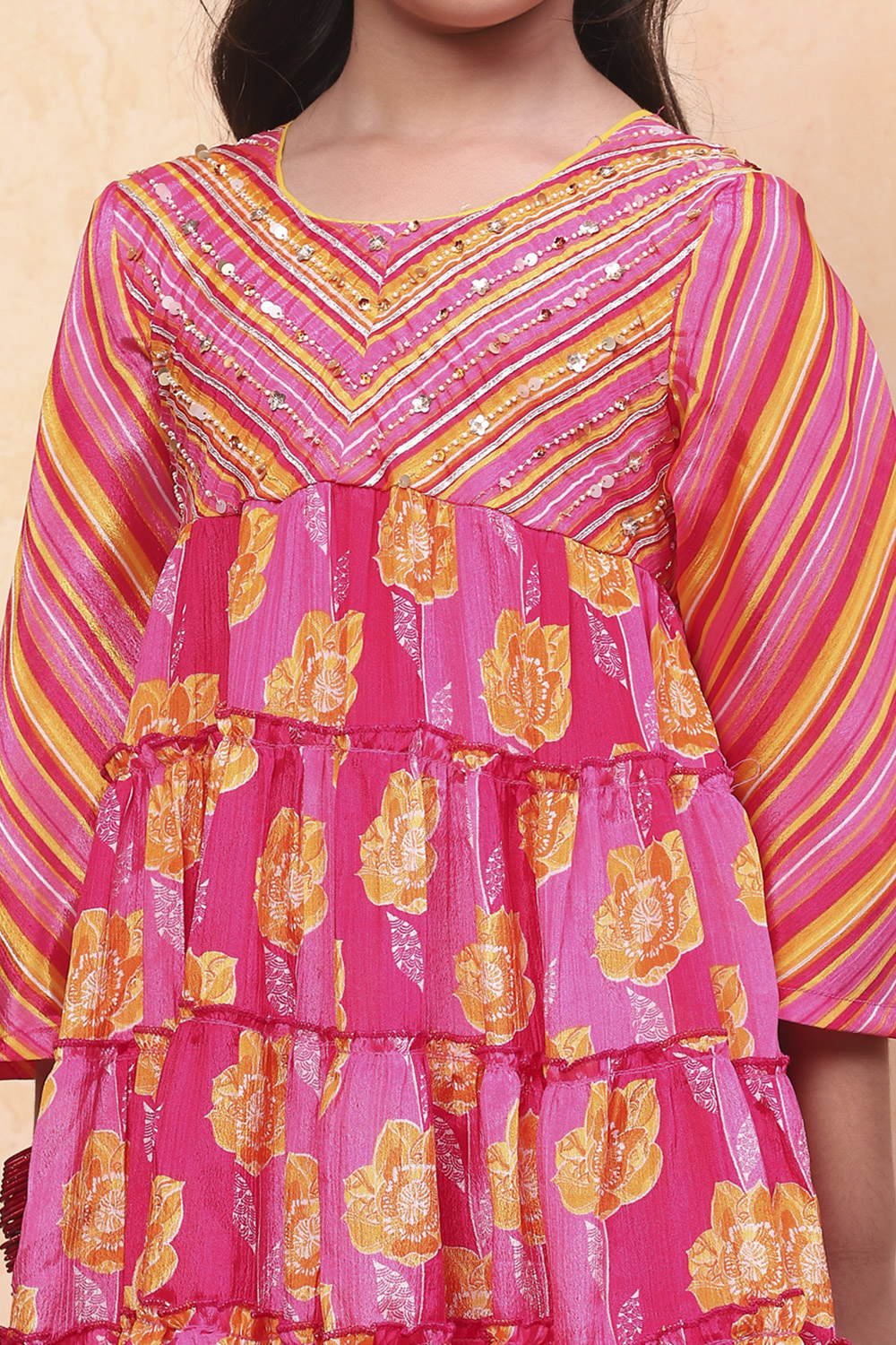 Pink Polyester Printed Tiered Suit Set image number 1