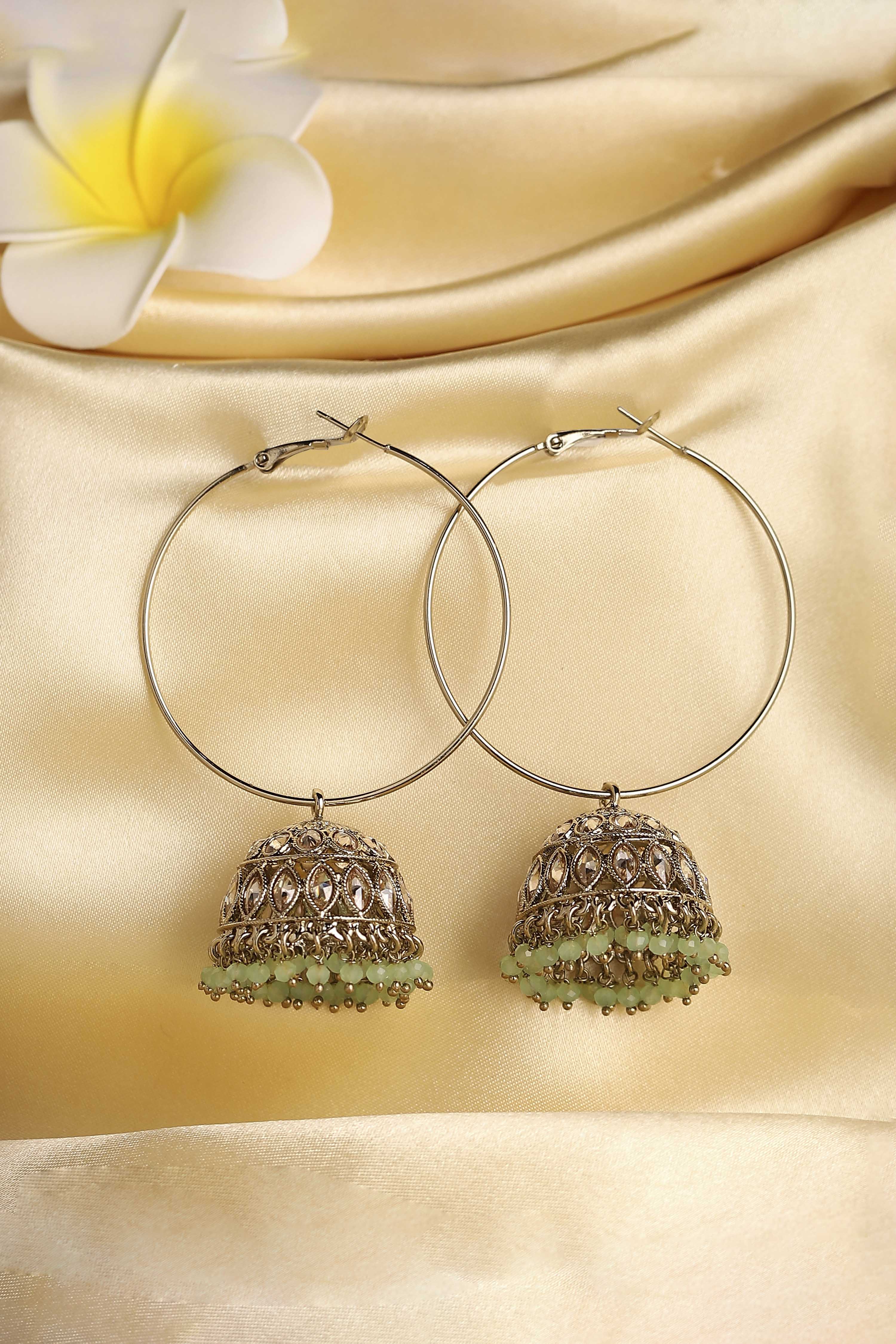 Mint Green Alloy Jhumkas image number 0