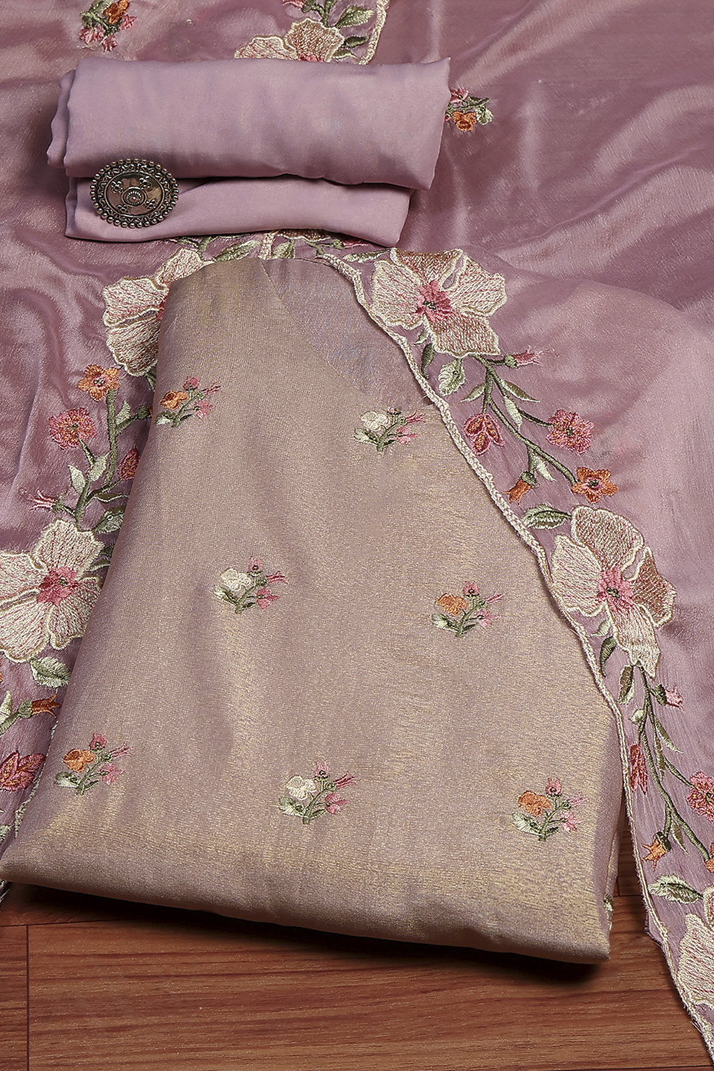 Coral Tissue Machine Embroidered Unstitched Suit Set image number 0