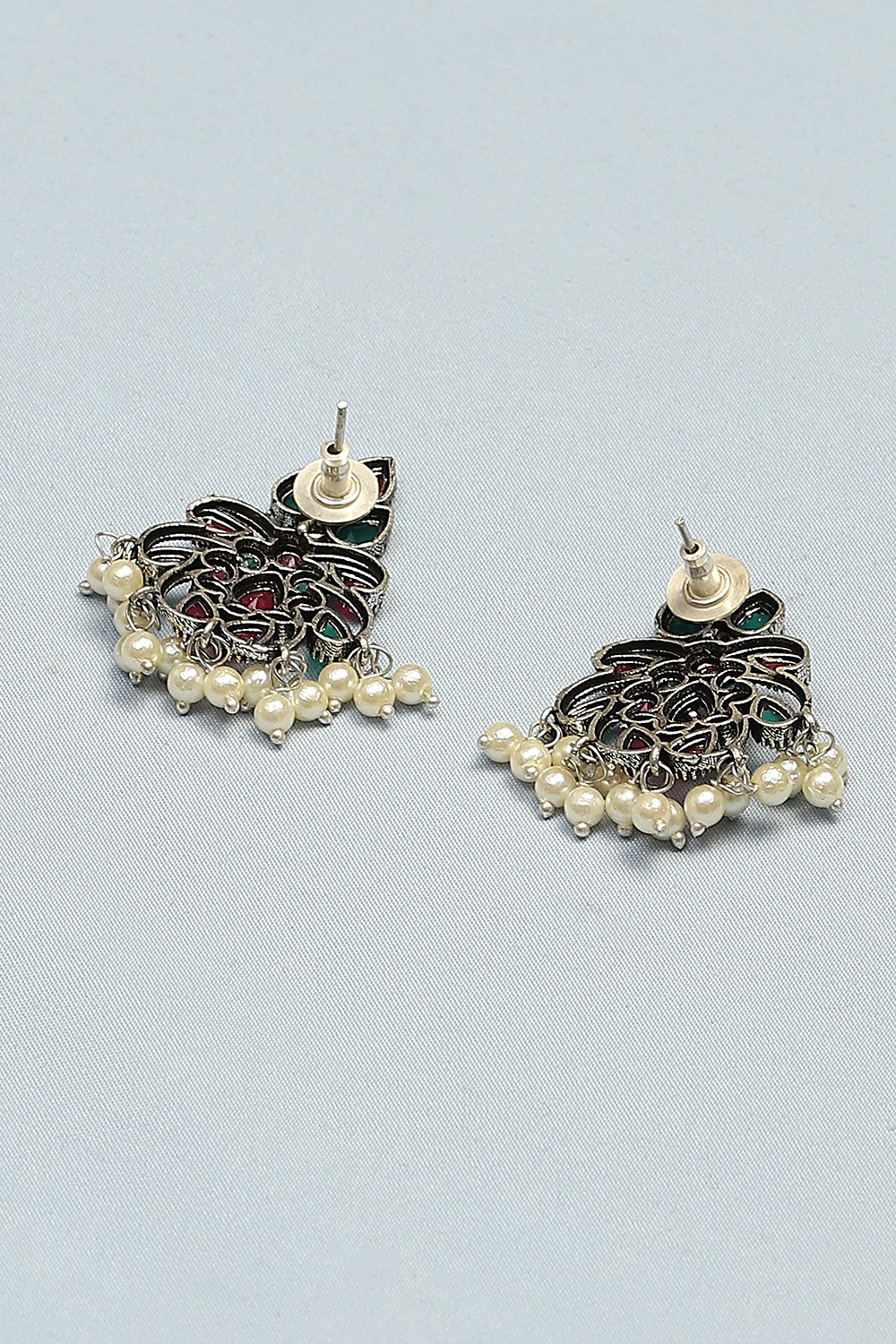 Oxidised Green Pink Earrings image number 2