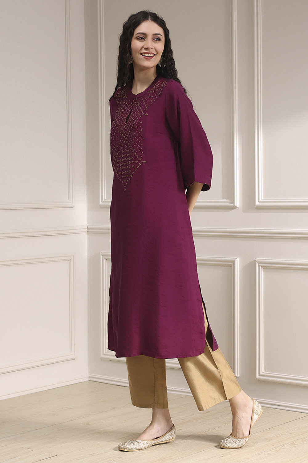 Berry Dyed Straight Kurta image number 2