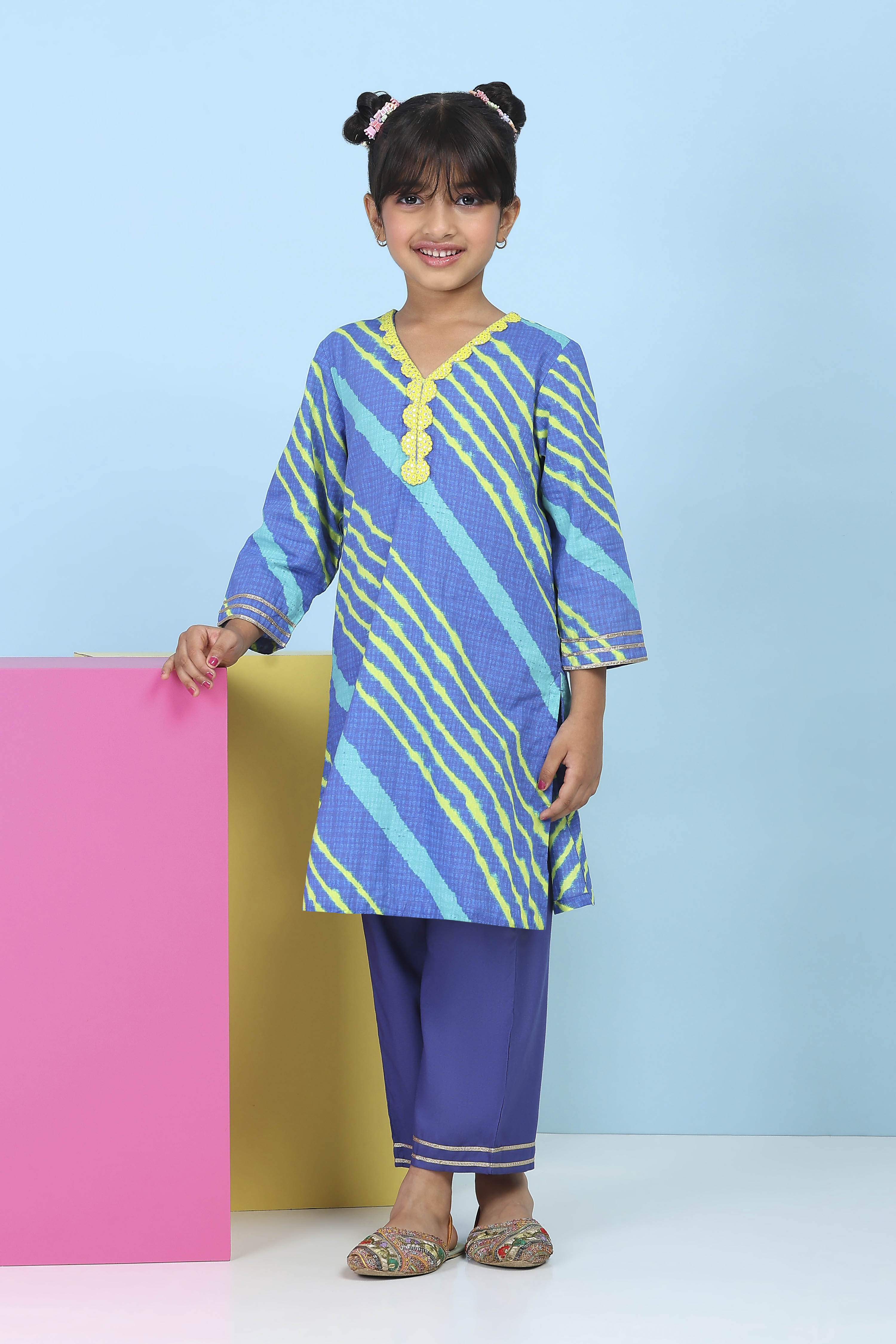 Blue Cotton Striped Straight Suit Set image number 6