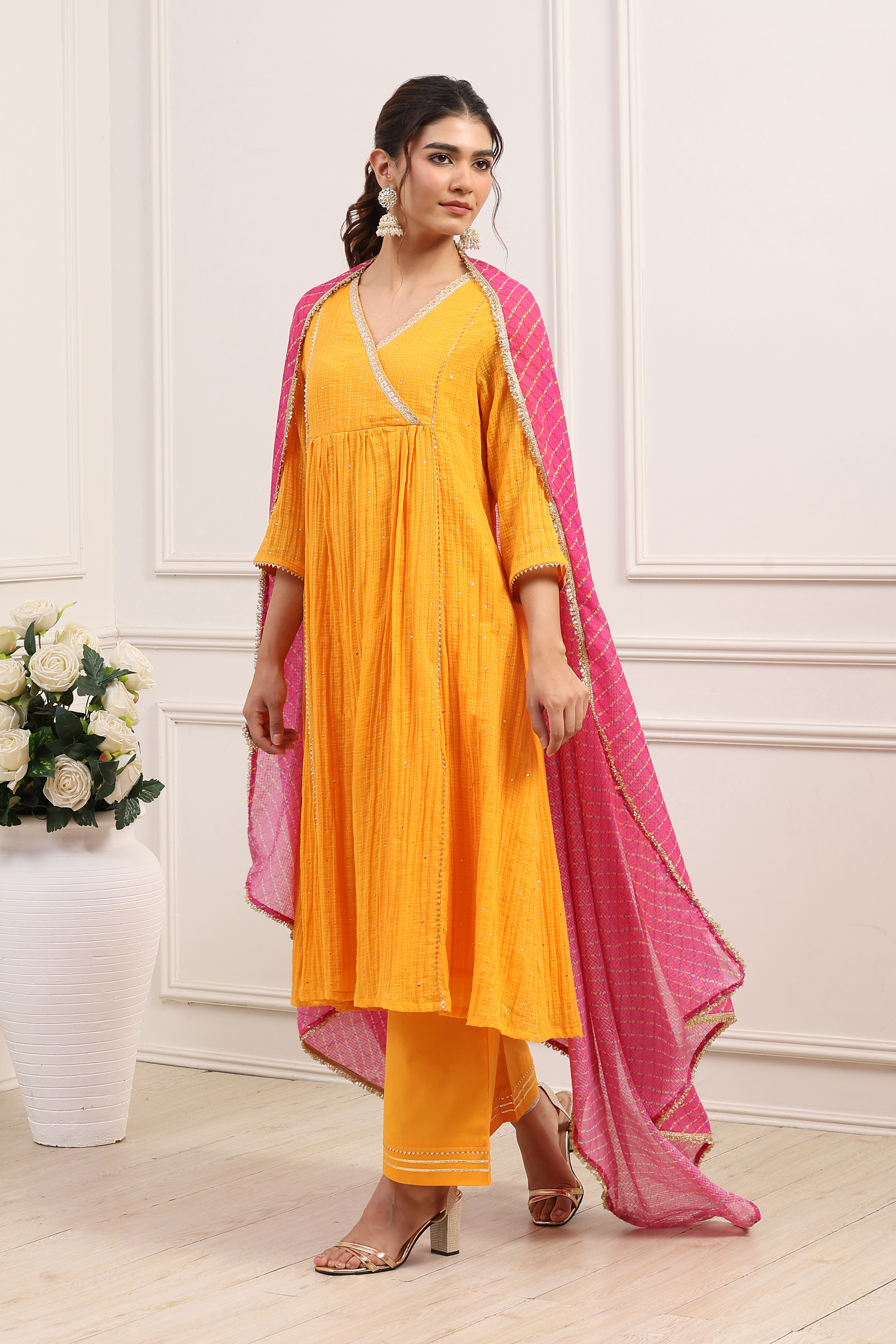 Yellow Cotton Anarkali Suit Set image number 0
