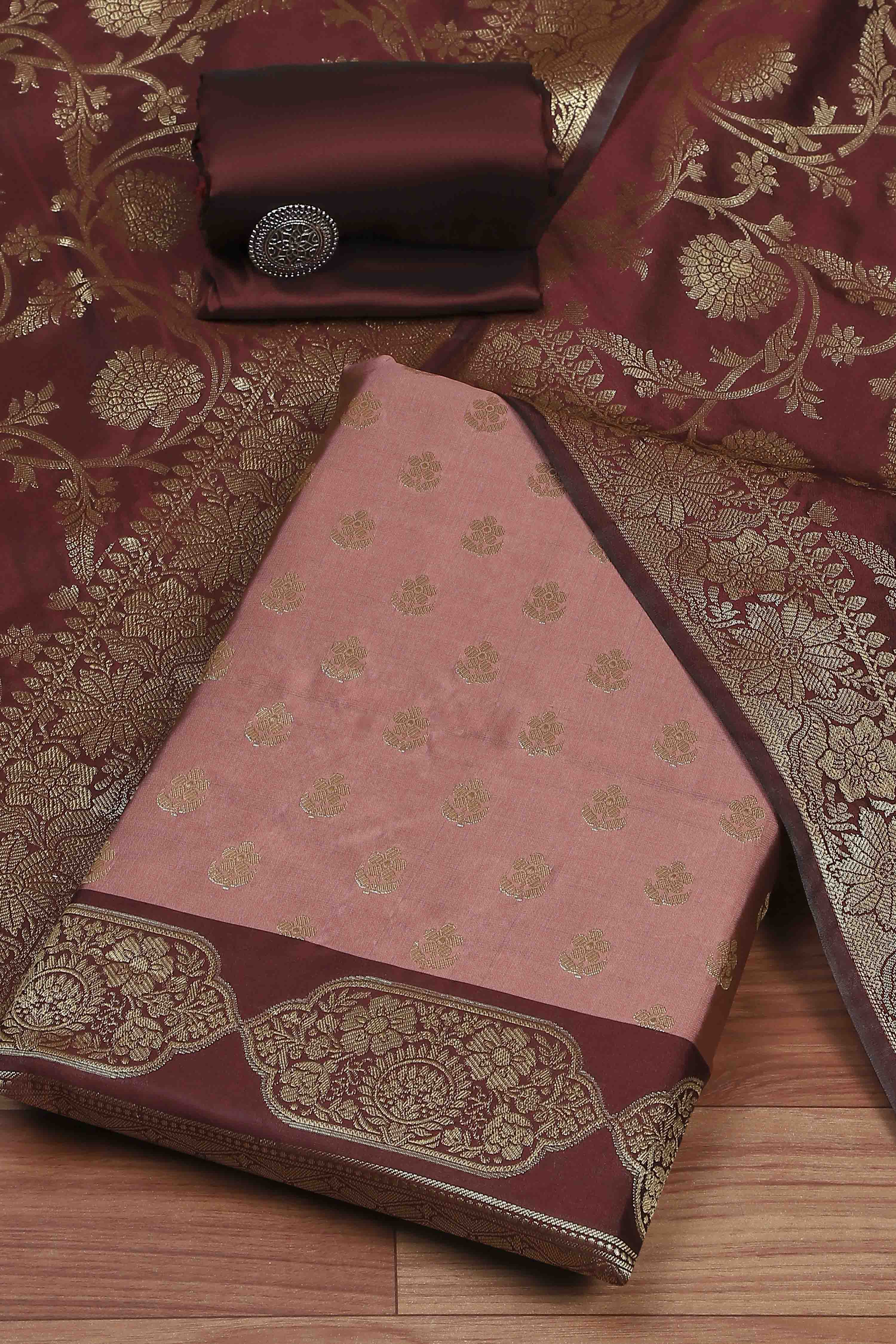 Pink Silk Unstitched Suit Set image number 0
