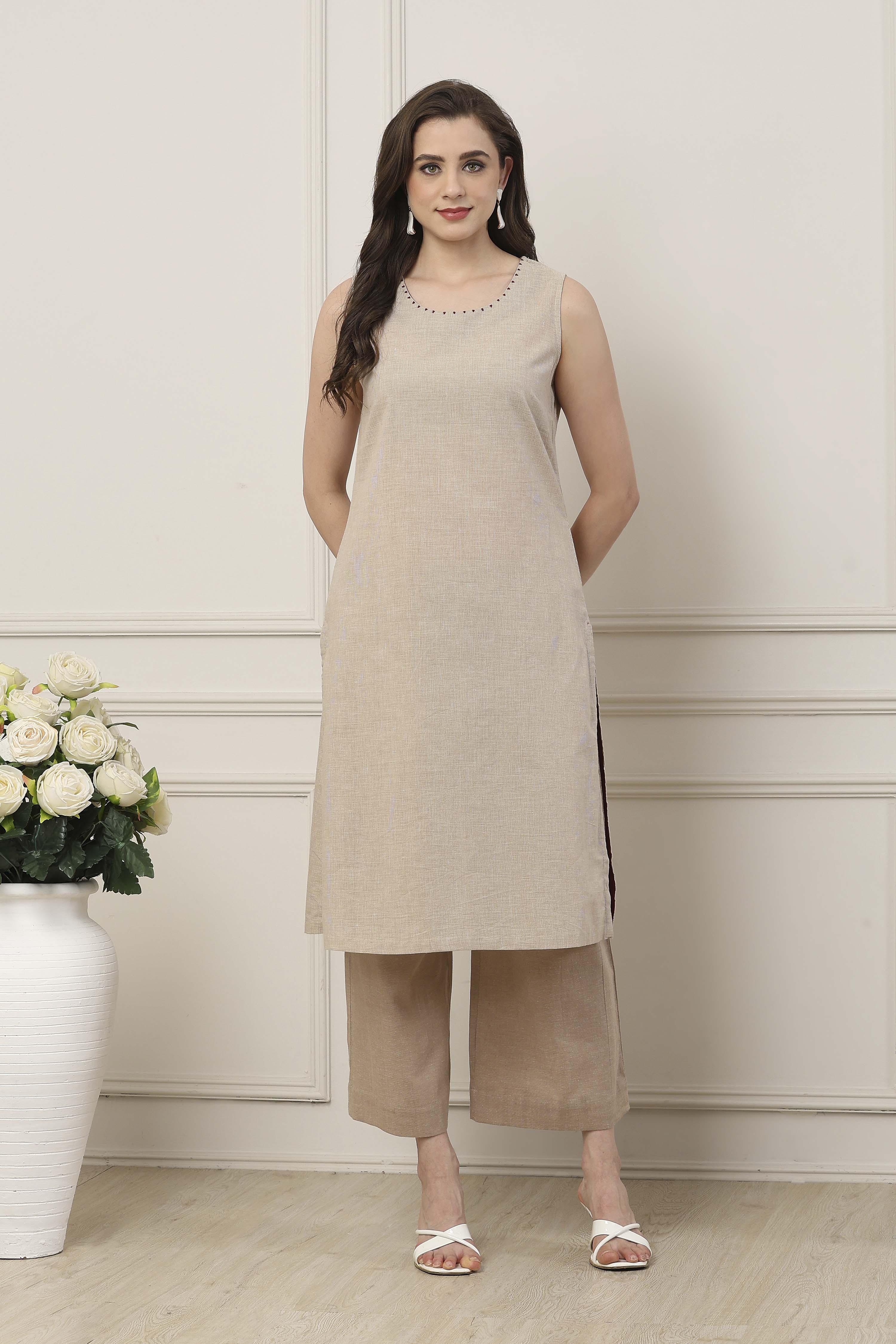 Off White Cotton Regular Fusion Set image number 6