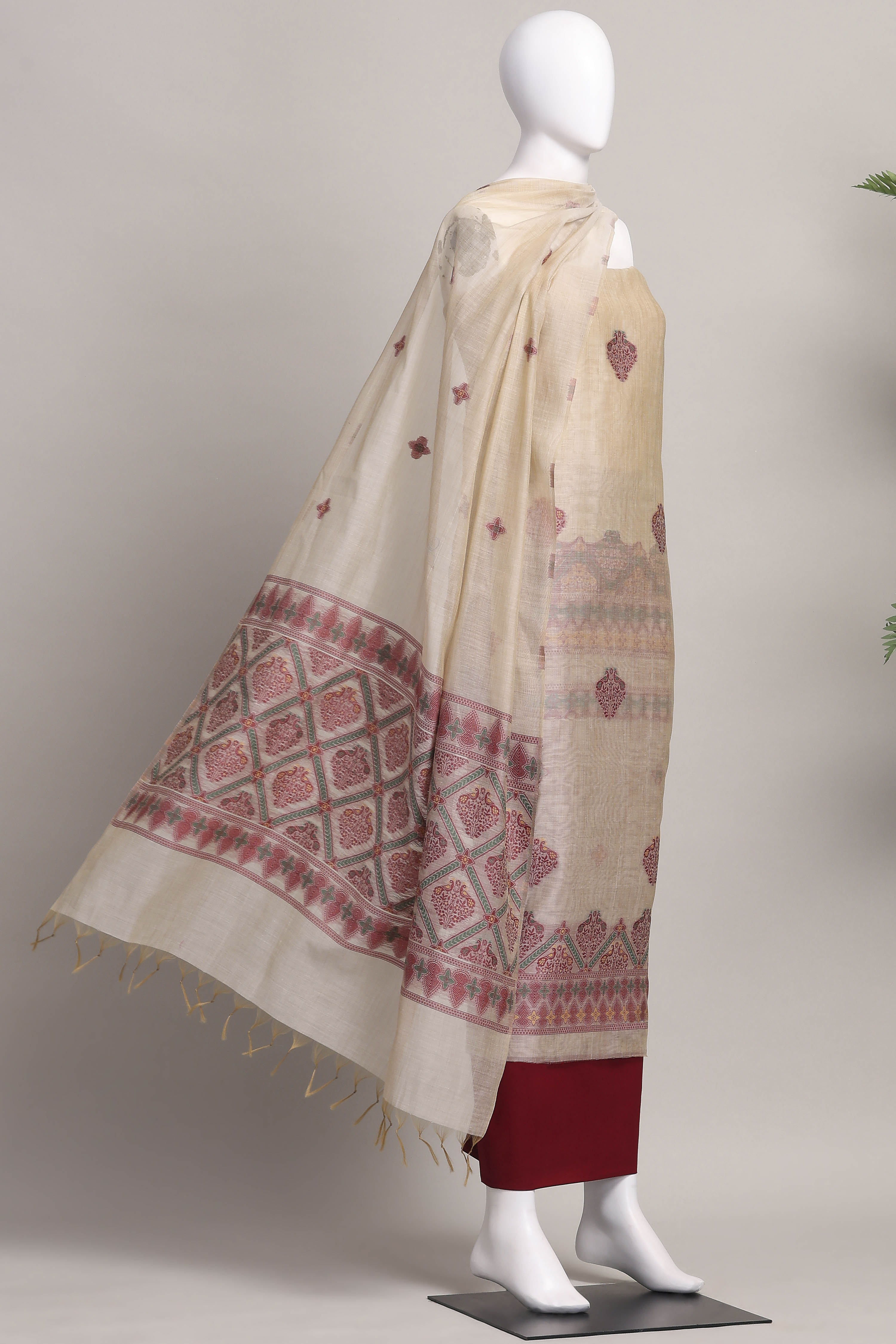 Black Cotton Printed Embroidered Unstitched Suit Set image number 4