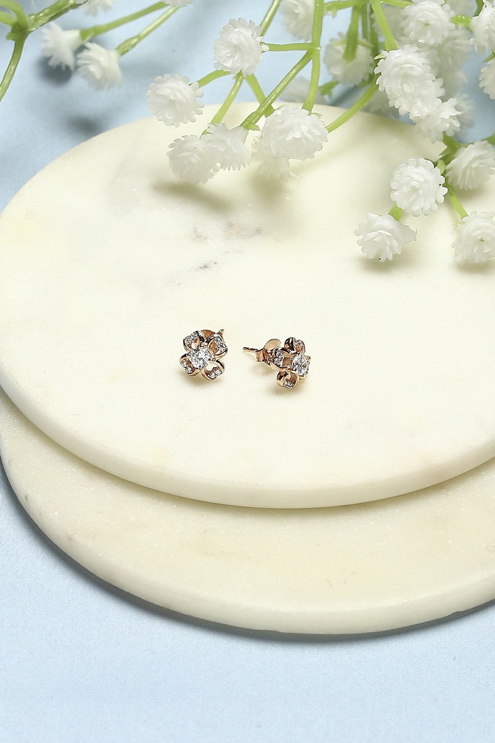 White Rose Gold-Plated Everyday Floral Studs image number 0