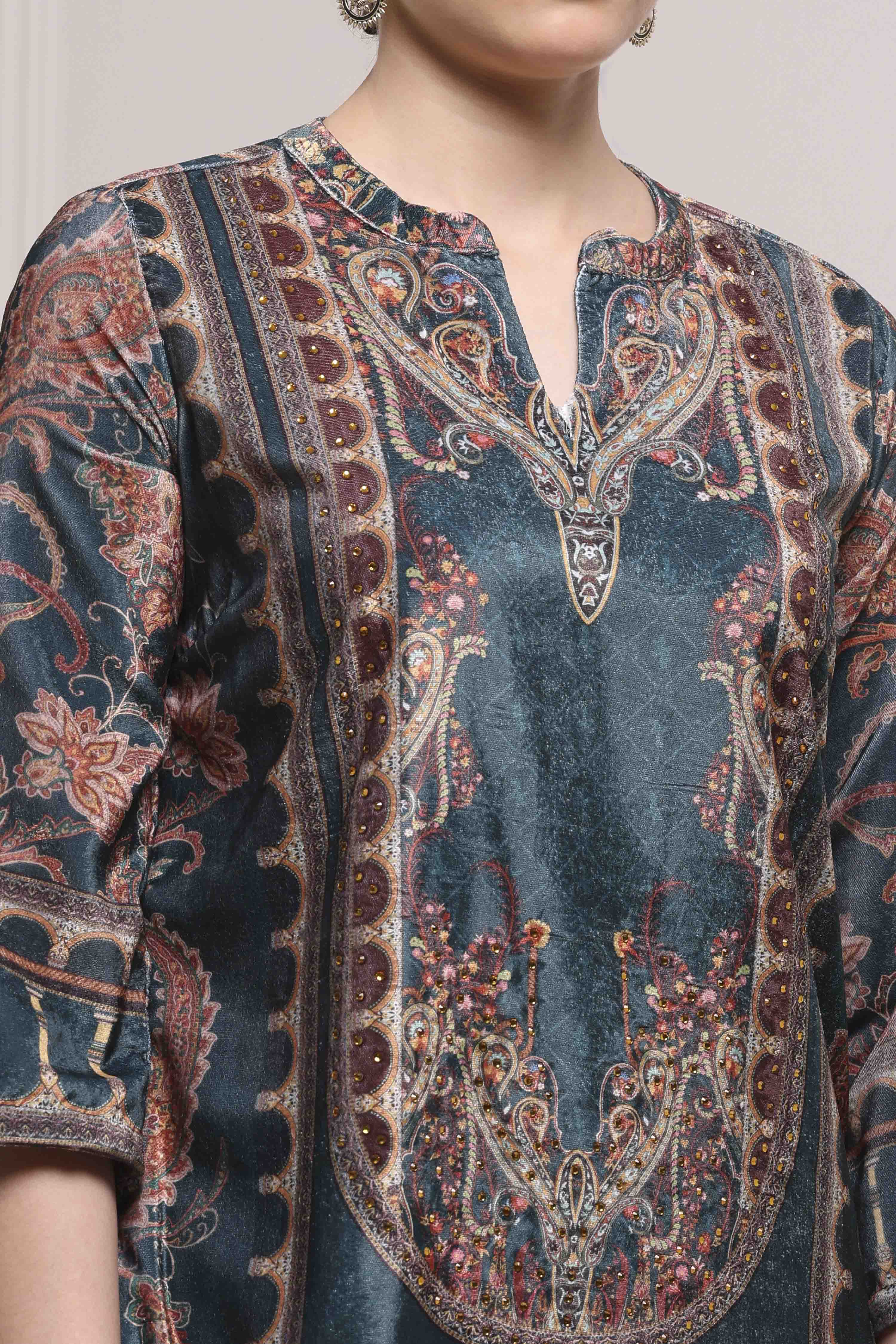 Botle Green Polyester Straight Printed Suit Set image number 1