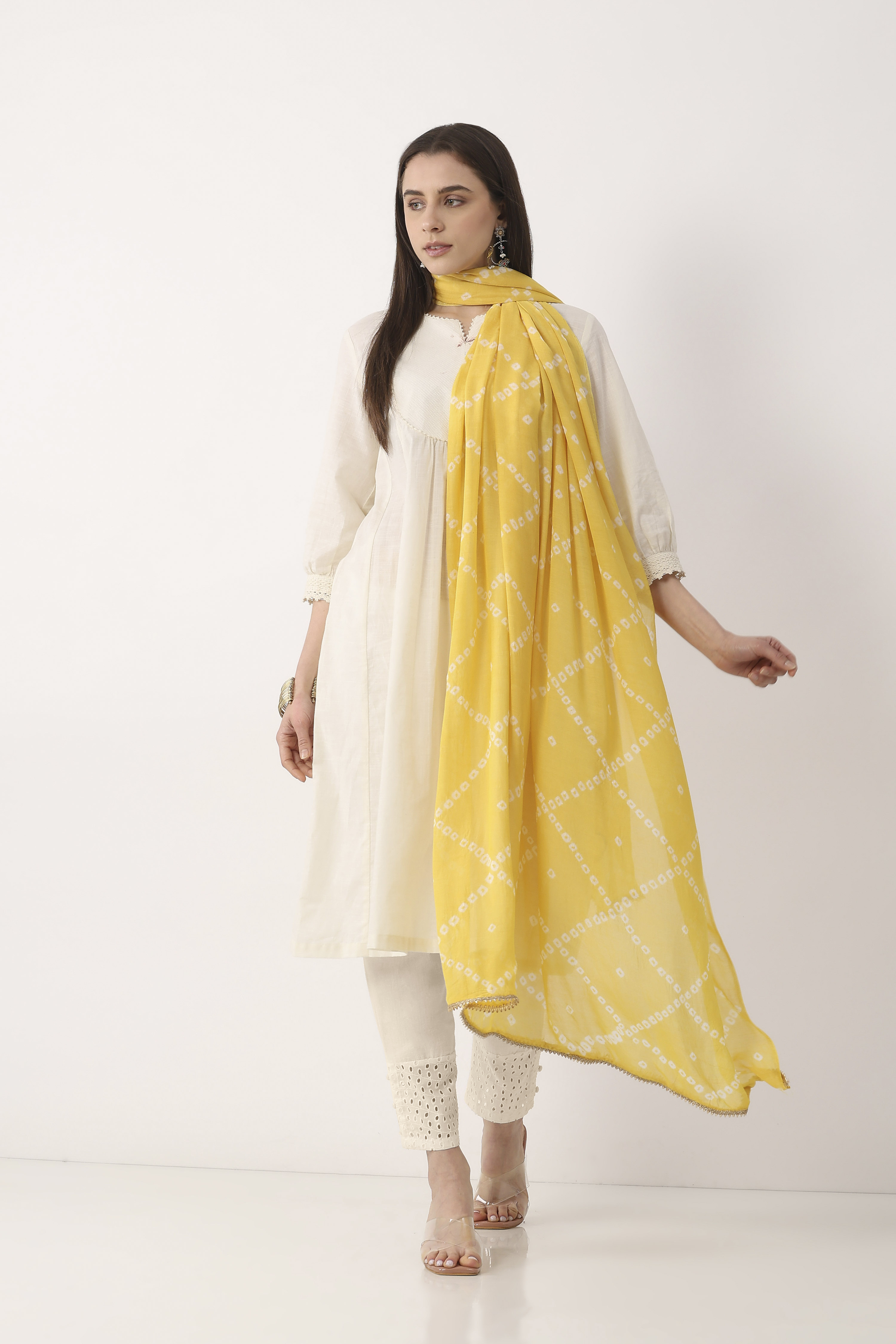 Yellow Mul Chanderi Dupatta image number 2