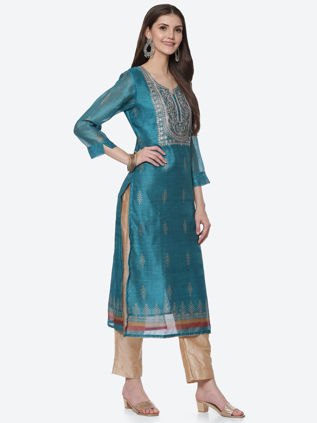 Neutral Chanderi Easy Stitch Suit Set image number 5