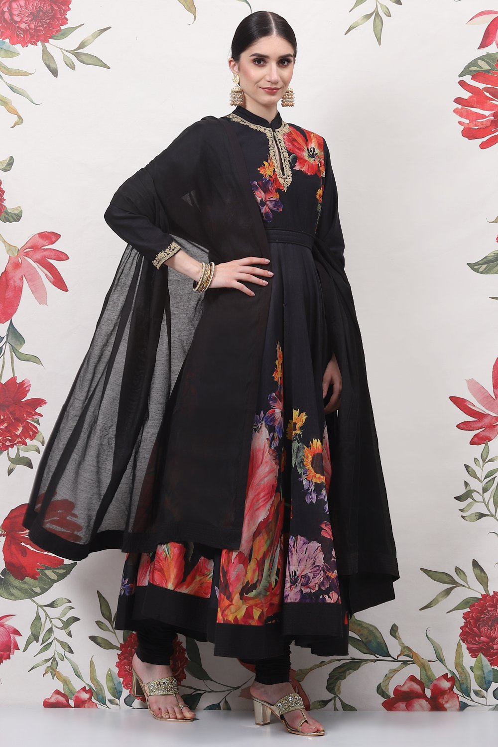 Rohit Bal Off White Cotton Silk Anarkali Printed Suit Set image number 6
