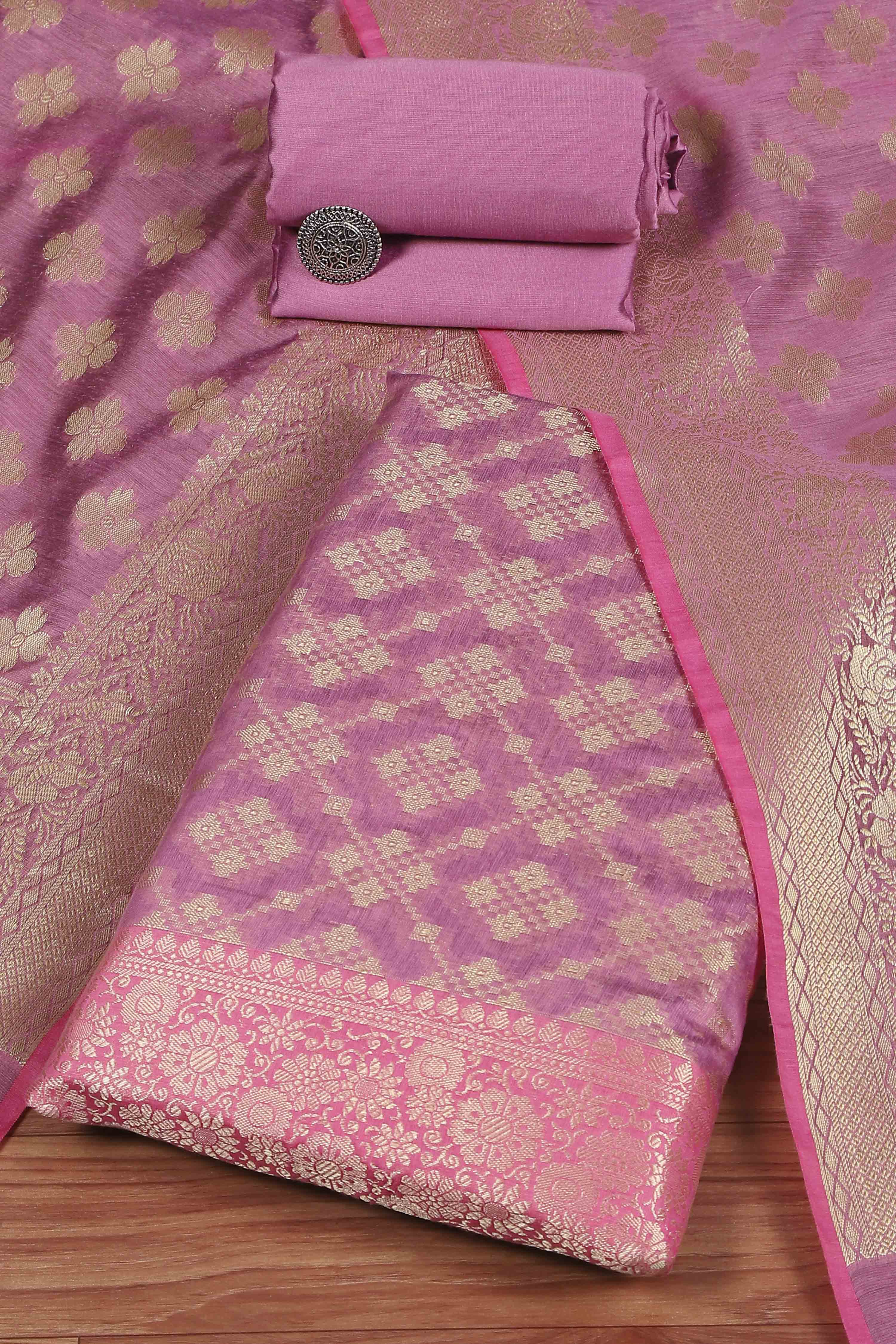 Green Cotton Printed Embroidered Unstitched Suit Set image number 0