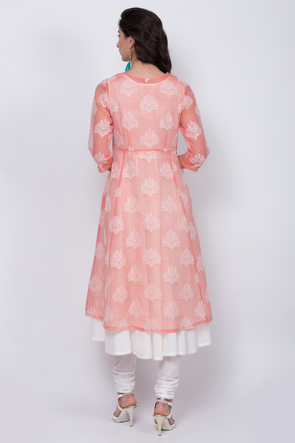 Peach Art Silk Front Open Kurta Churidar Suit Set image number 5