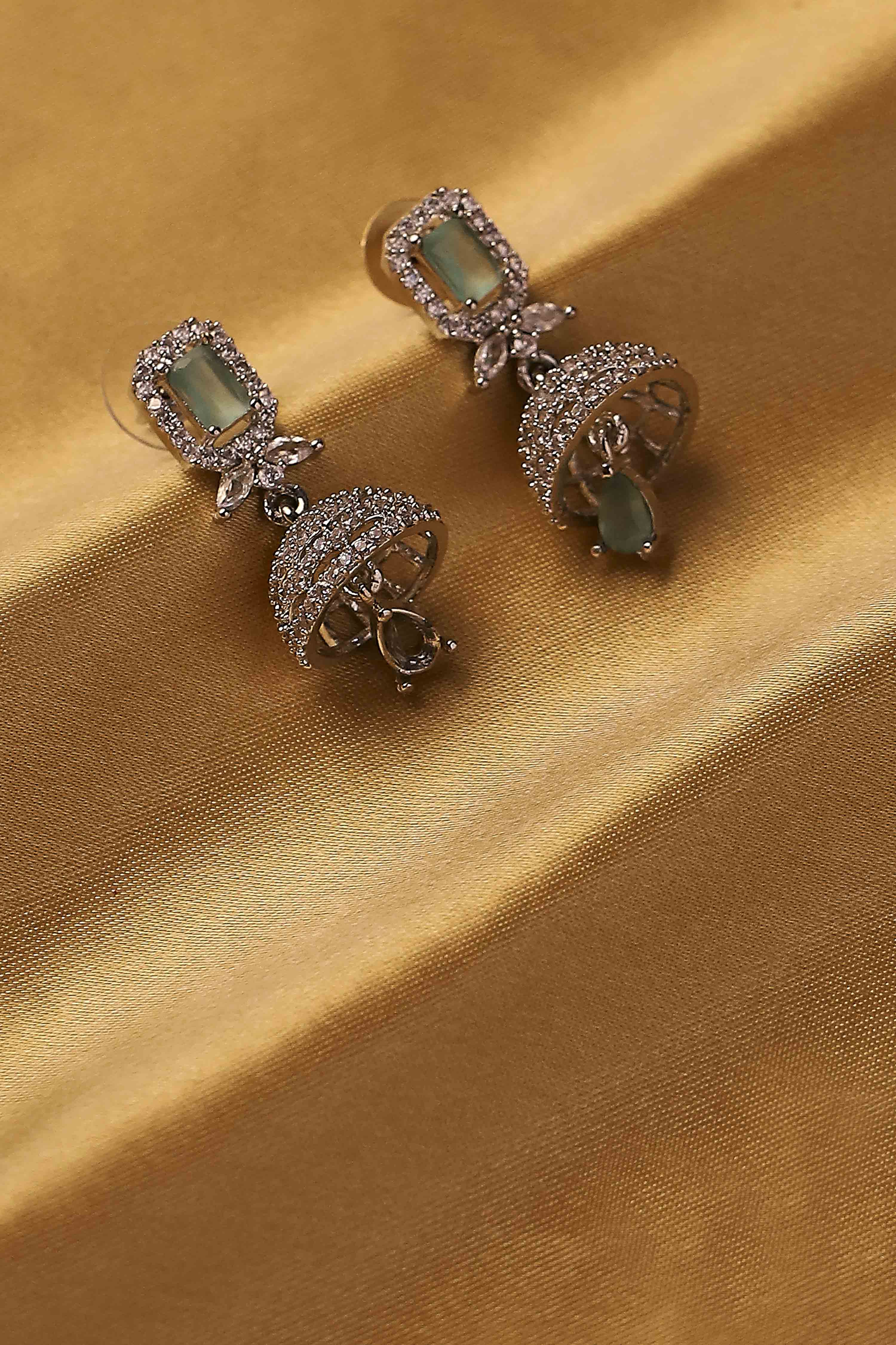 Mint Green Alloy Cz Jhumka image number 0