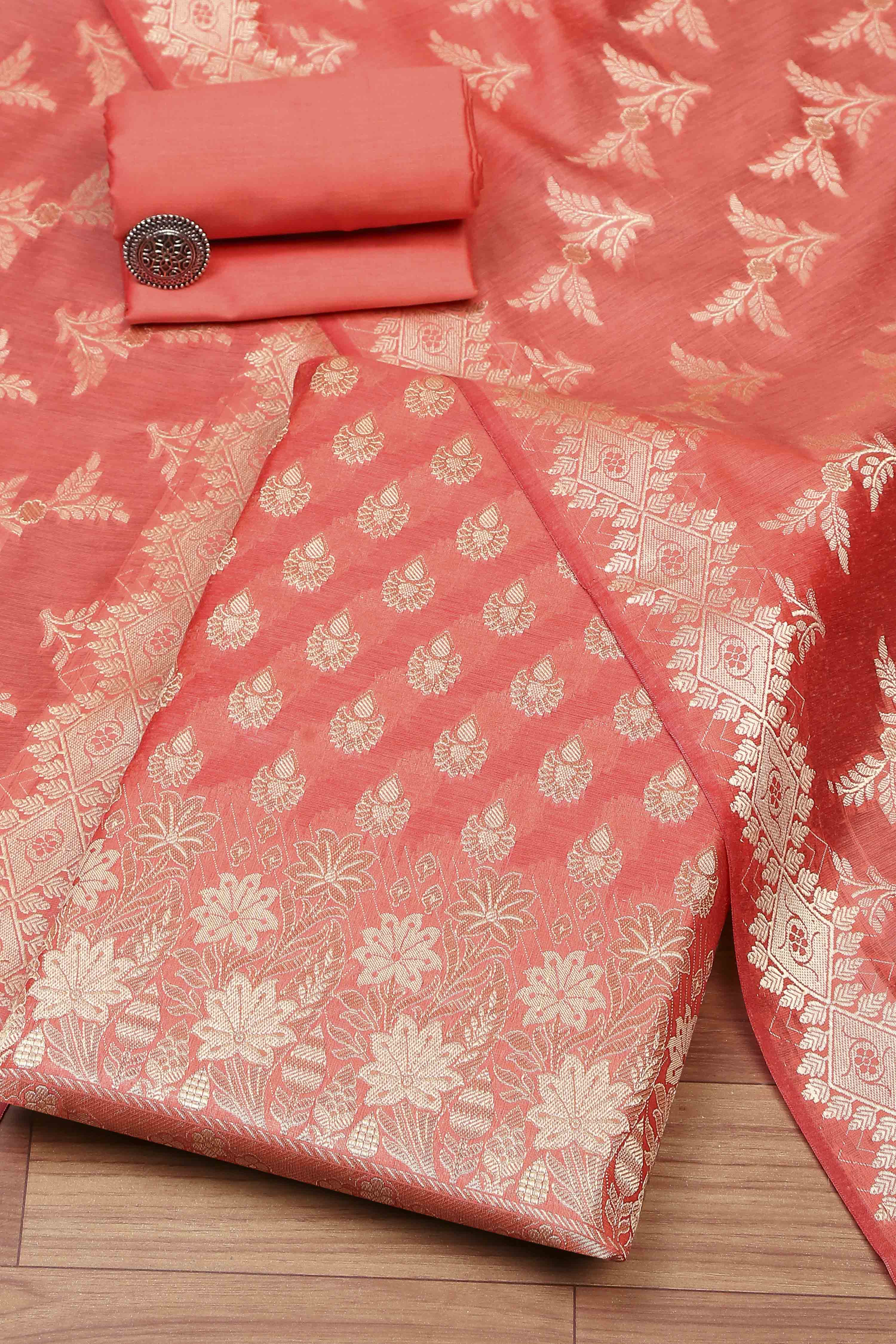 Blue Cotton Printed Embroidered Unstitched Suit Set image number 0