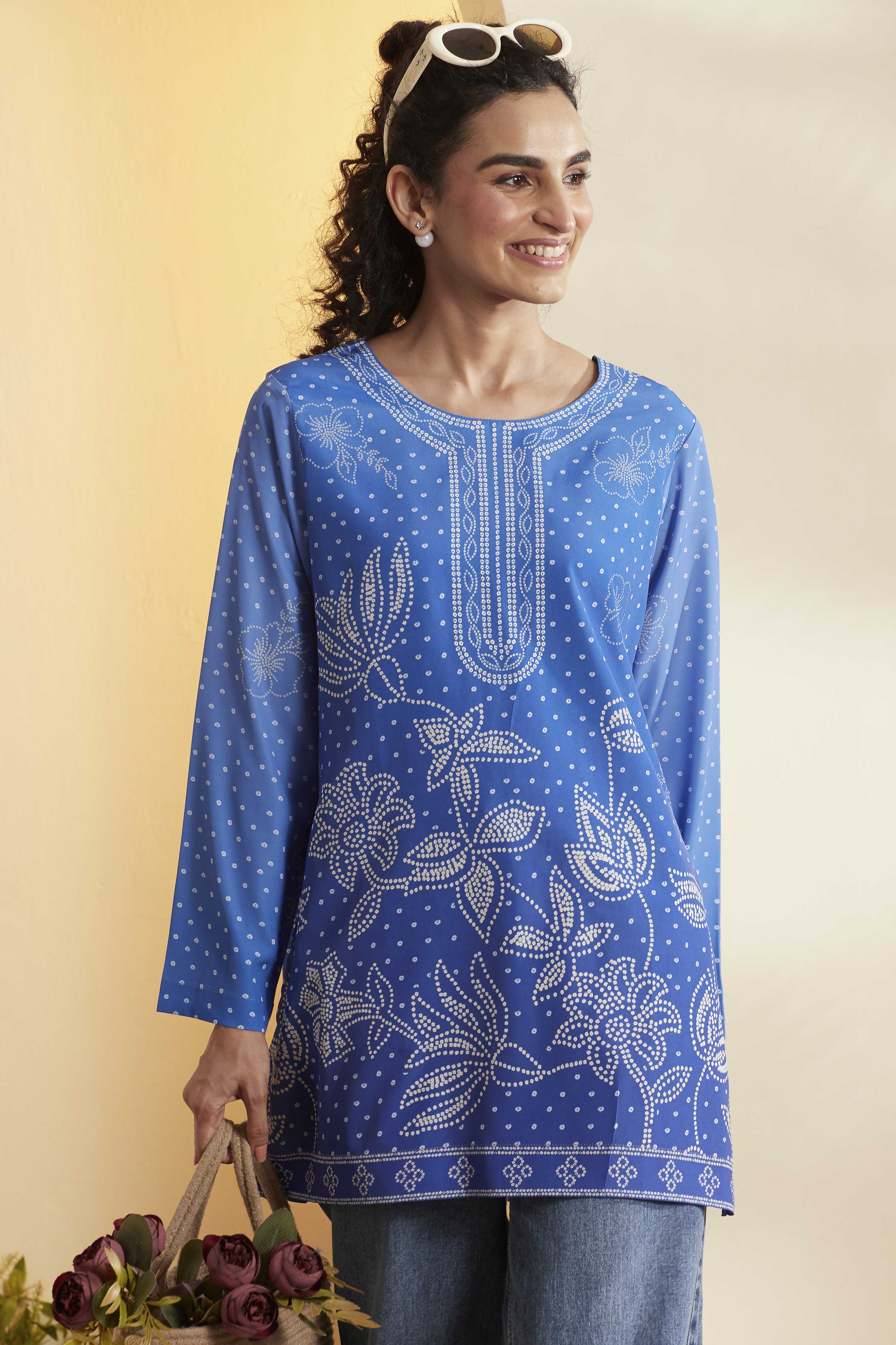 Blue Printed Straight Kurti image number 0