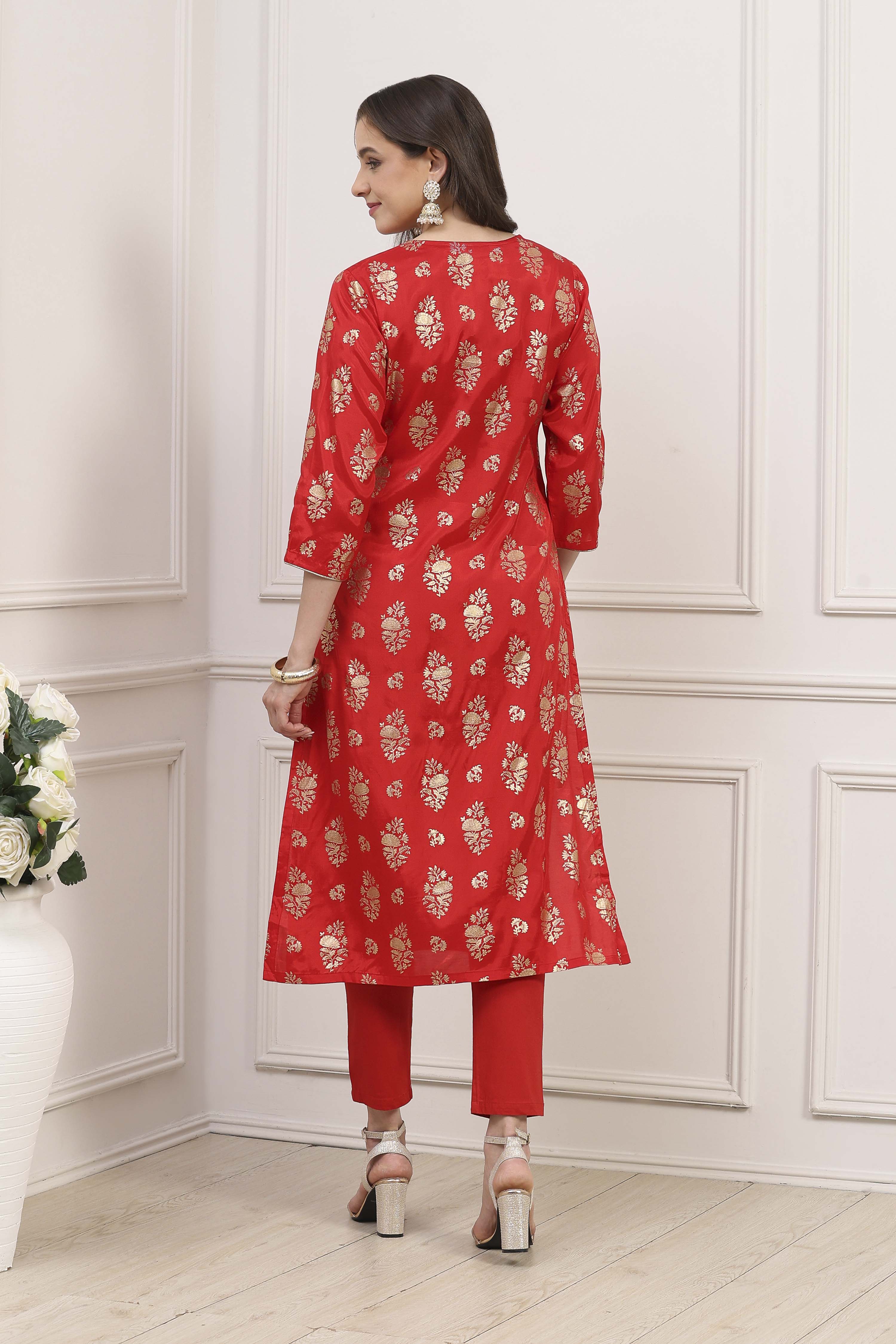 Red Viscose Rayon Printed Straight Kurta image number 3
