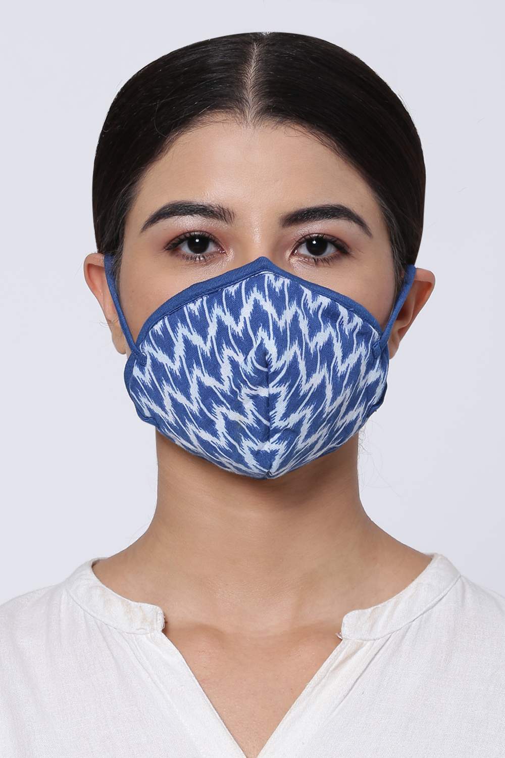 Blue Printed Cotton Printed Face Mask image number 0