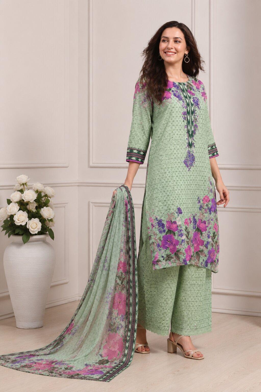 Purple Rayon Printed Straight Suit Set image number 4