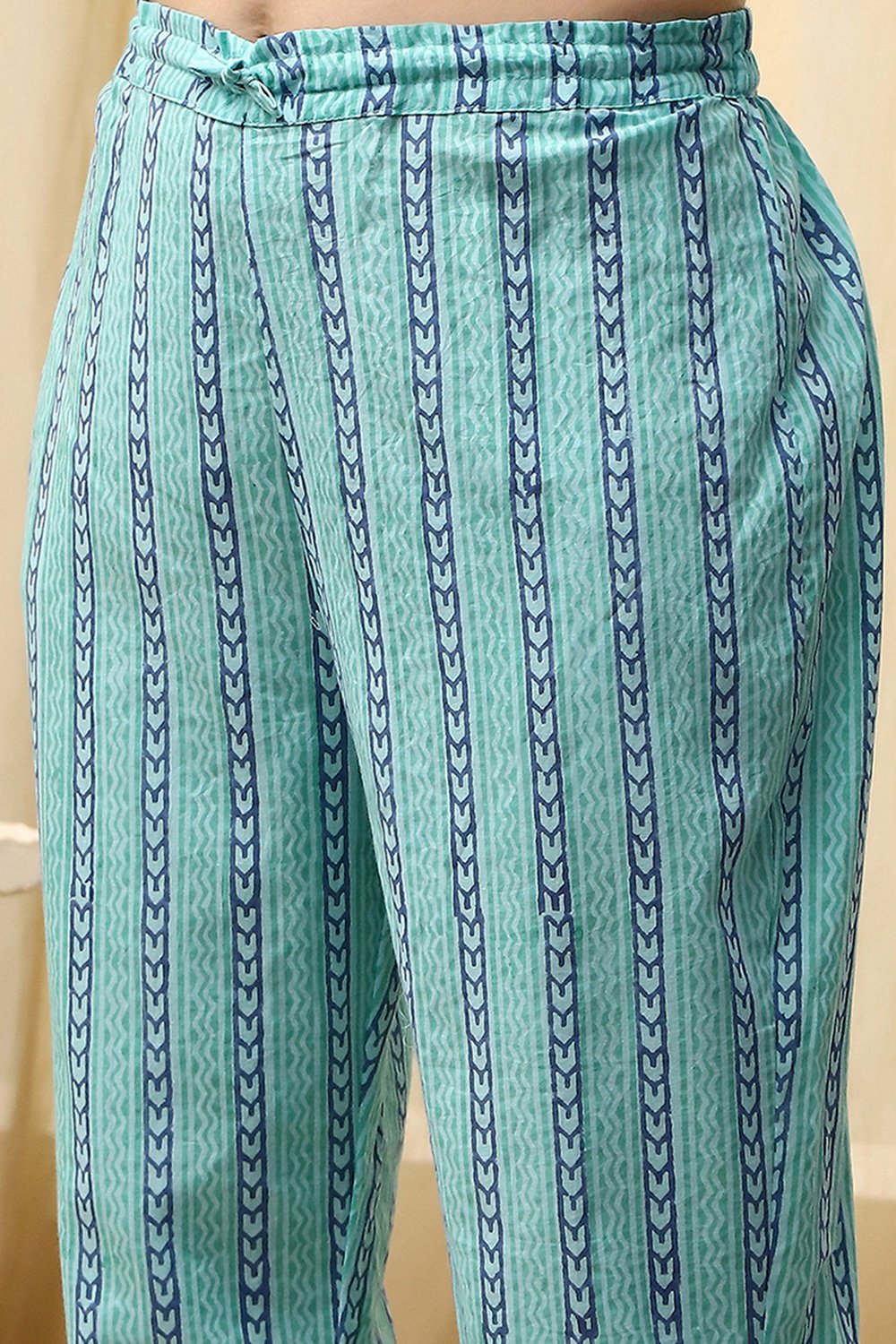 Blue Cotton Hand Block Print Unstitched Suit Set image number 3