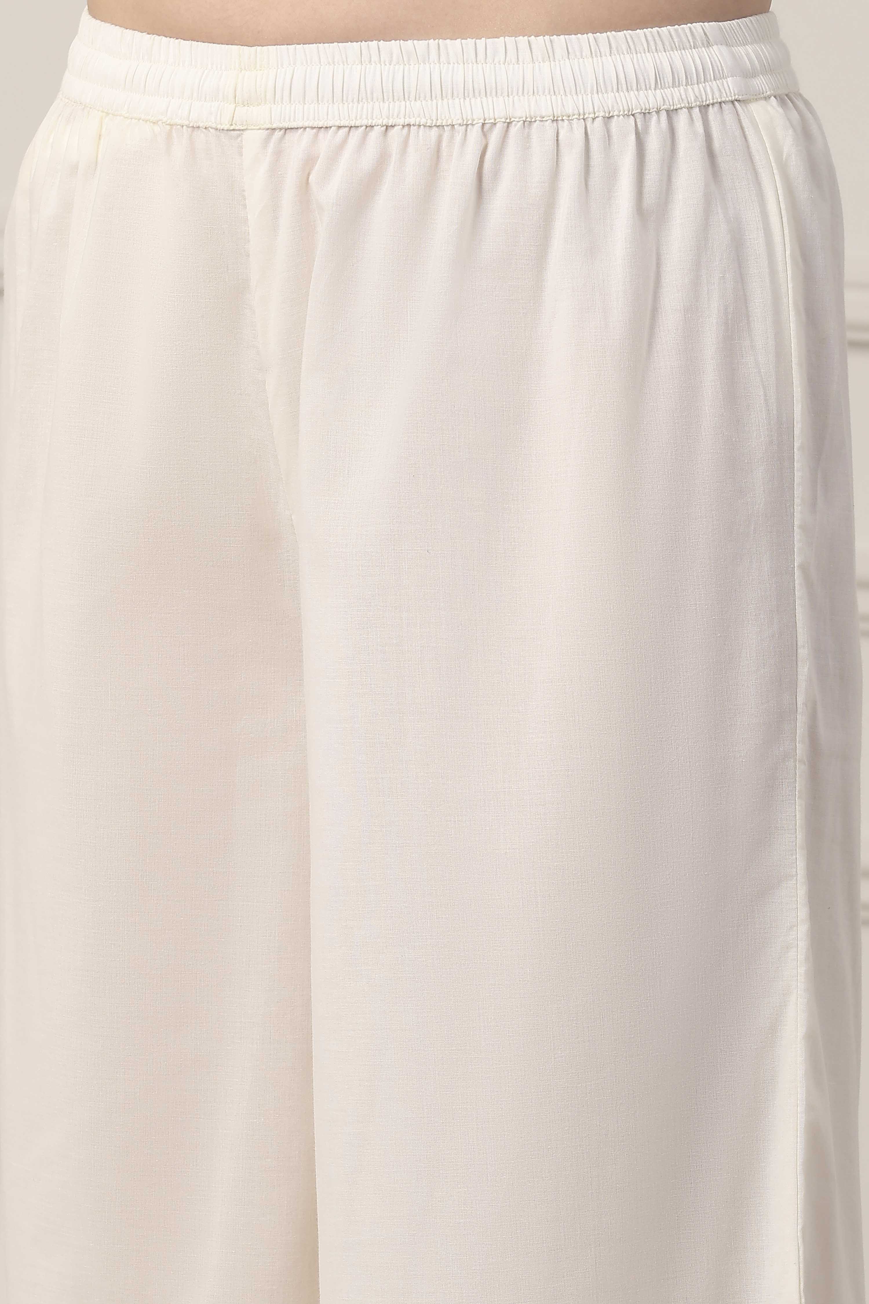 White Poly Chanderi Floral Work Straight Suit Set image number 2