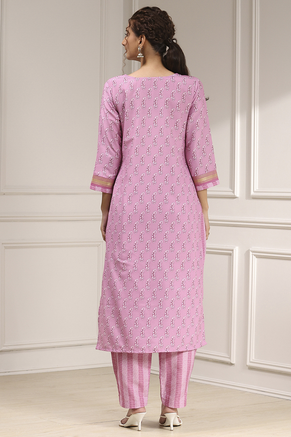 Beige Cotton Modal Digital Print Unstitched Suit Set image number 5