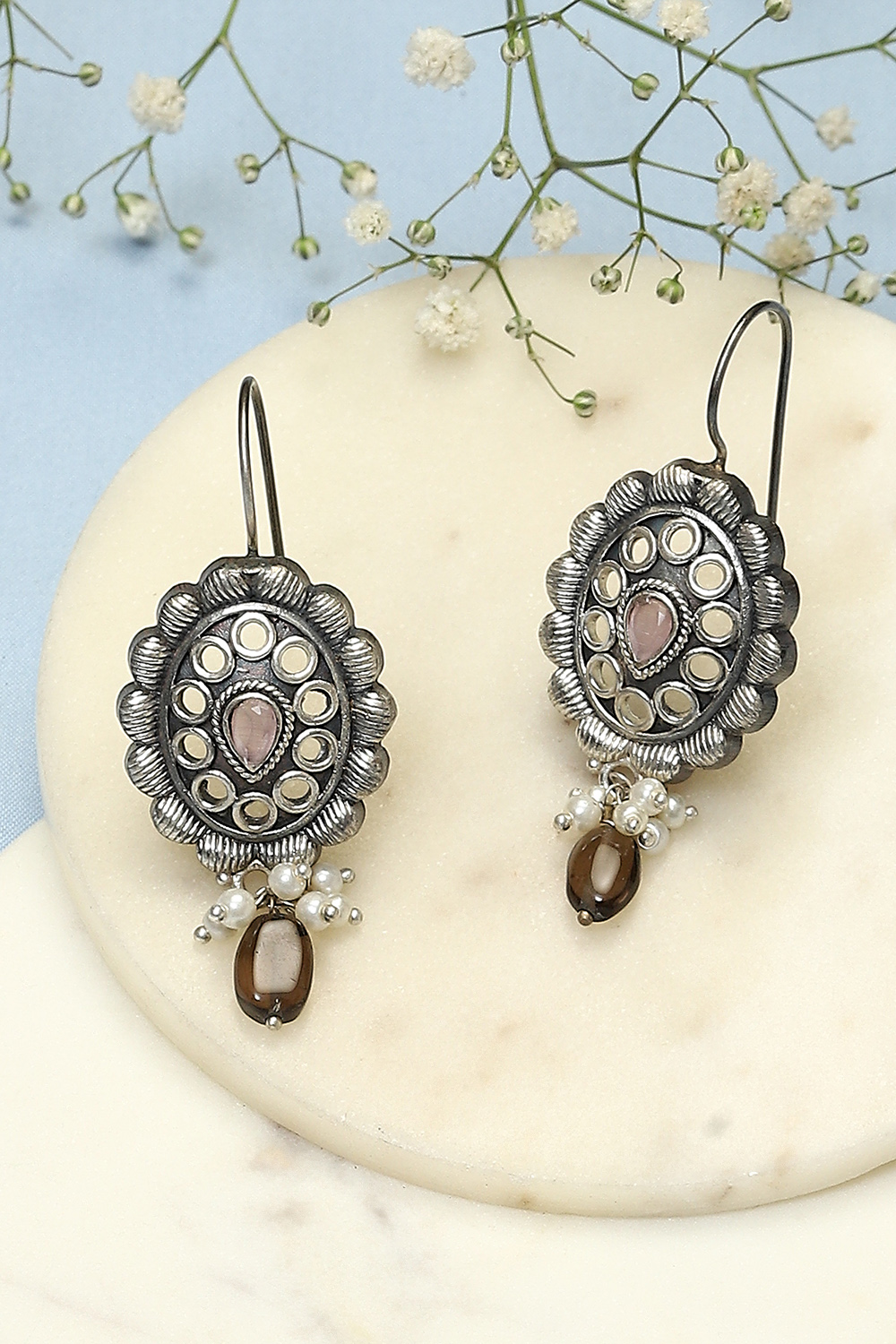 Oxidised Pink Brass Earrings image number 0