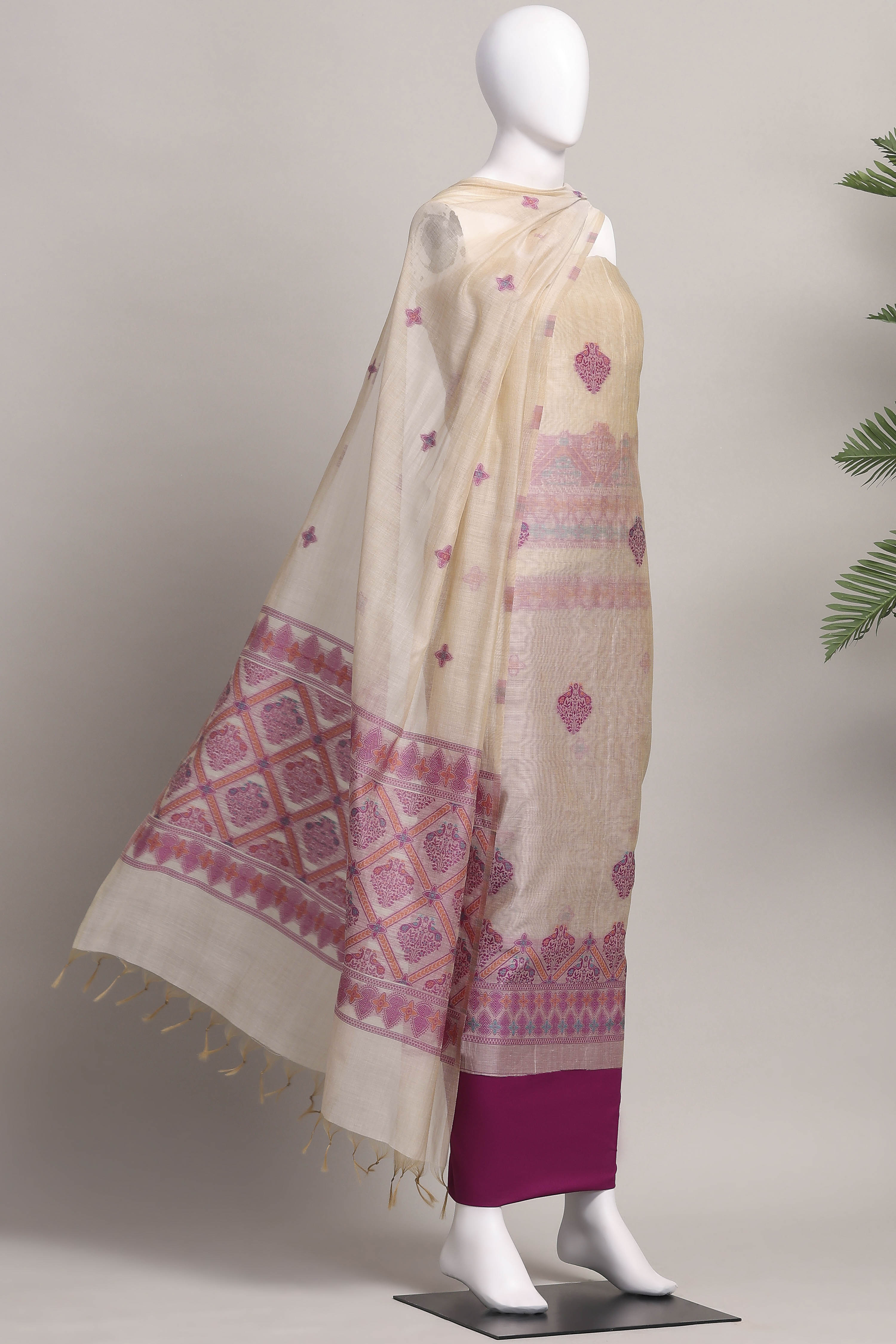 Black Cotton Printed Embroidered Unstitched Suit Set image number 4