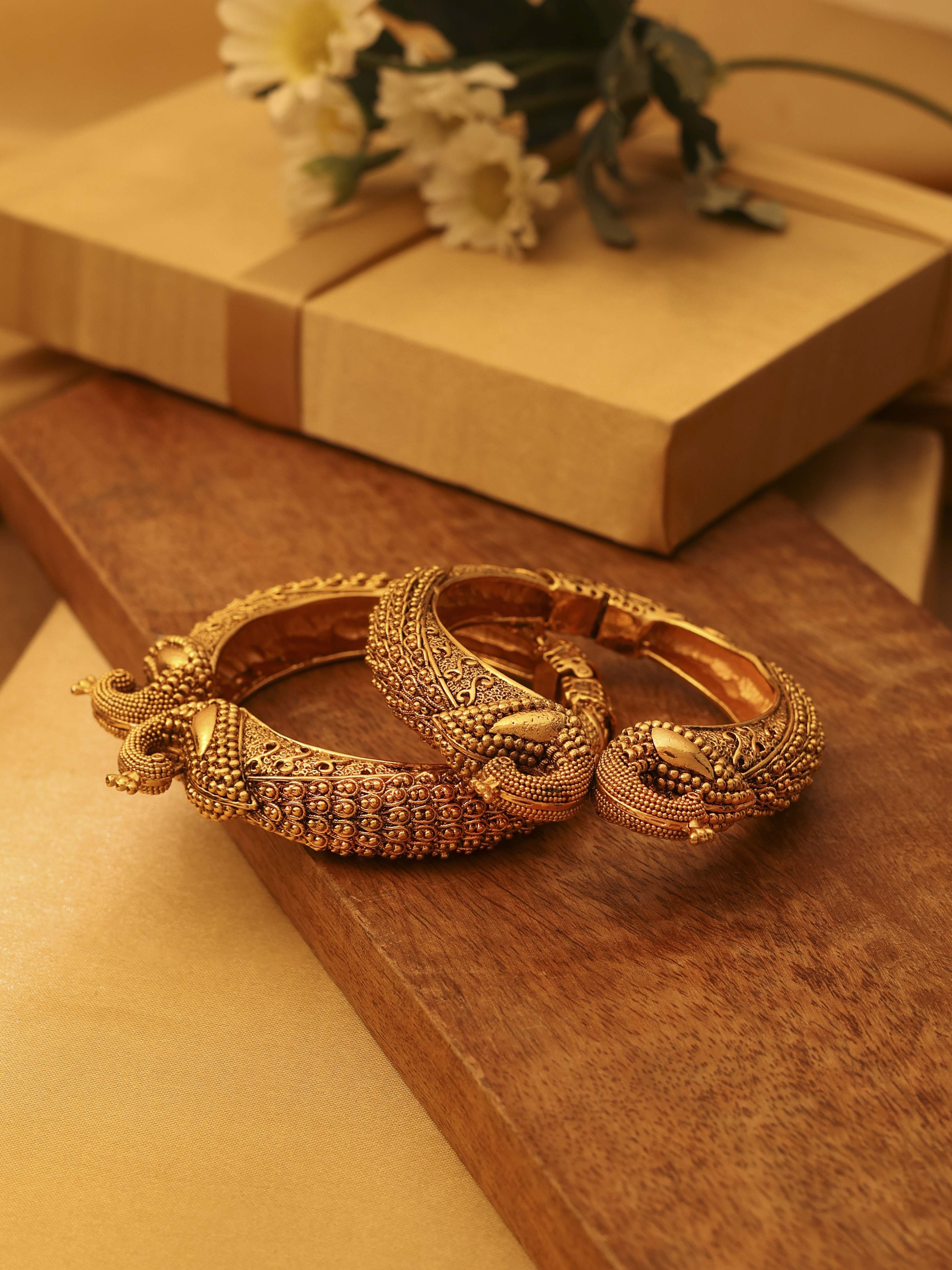 Gold Plated Brass Textured Bangles image number 0