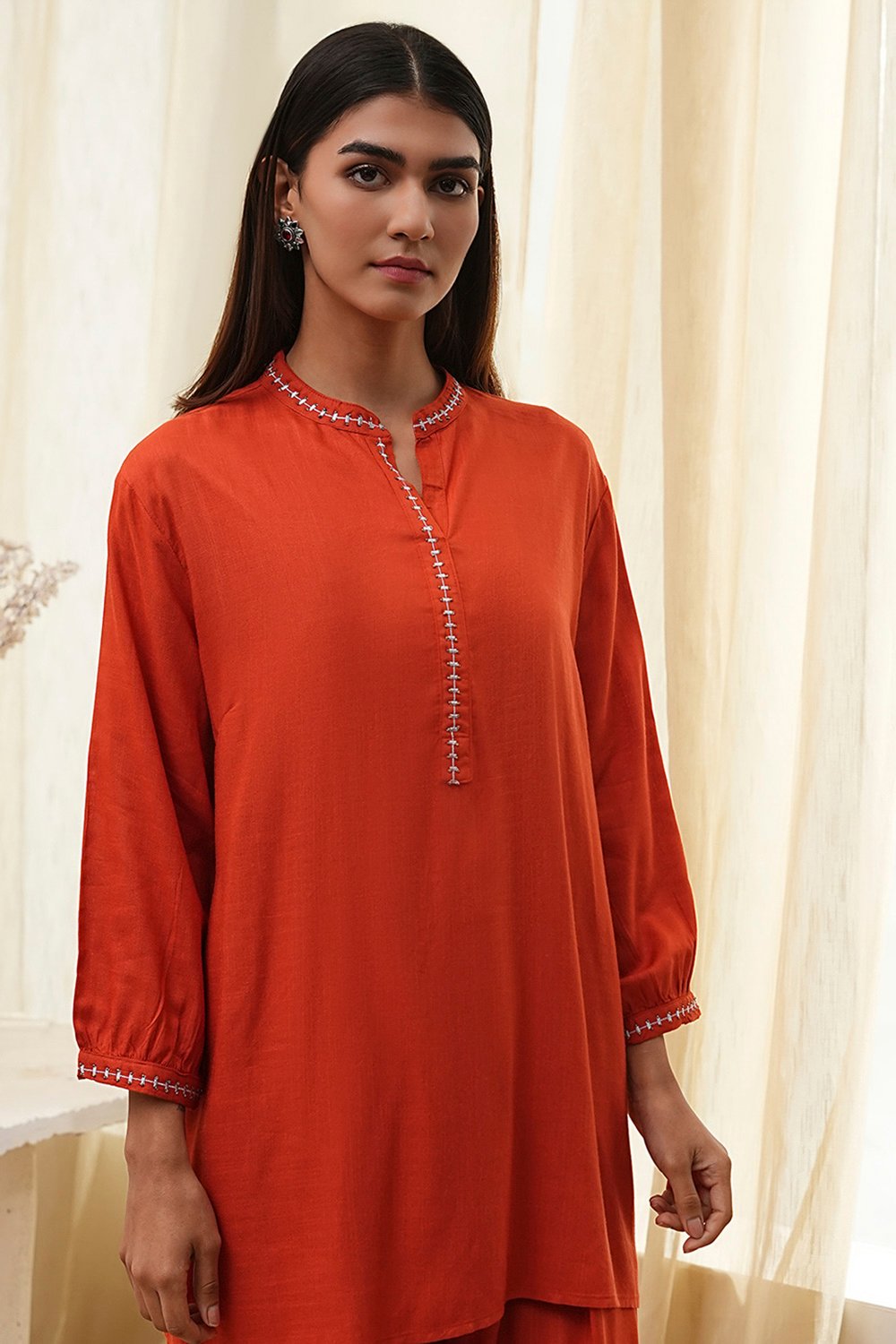 Burnt Orange Straight Solid Co-ord Set image number 1