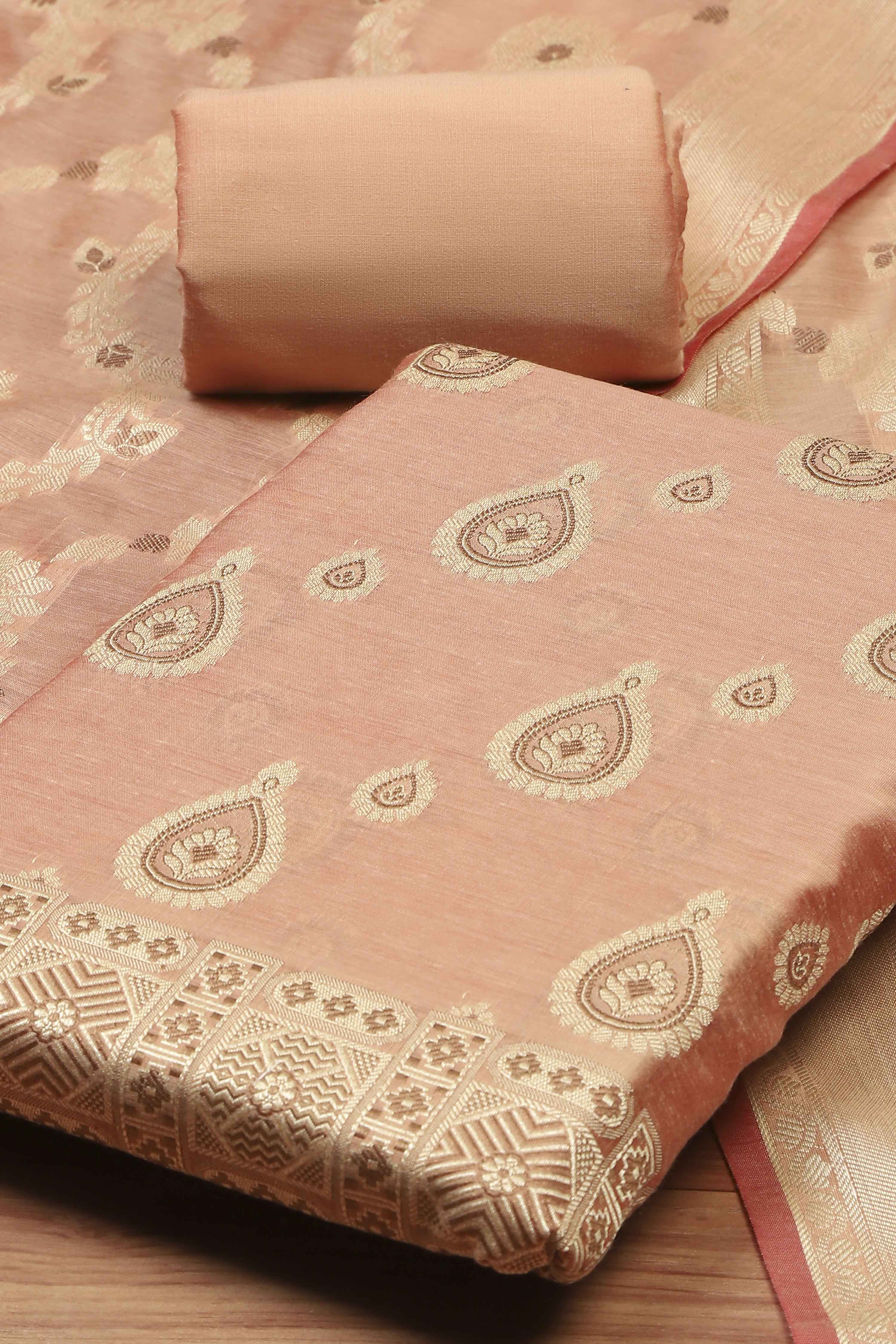Red Chanderi  Unstitched Suit Set image number 1