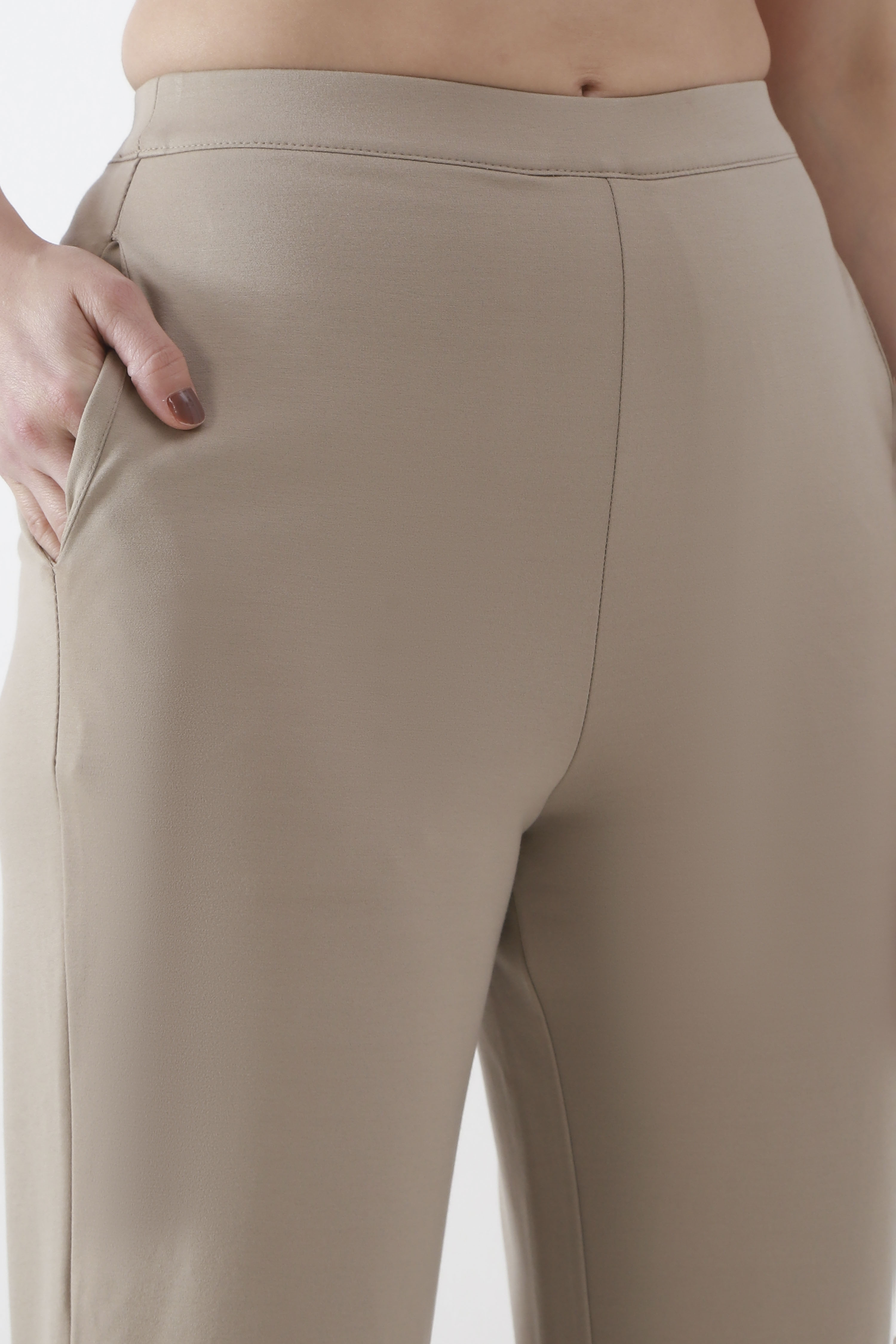 Beige Viscose Blend Wide Leg Pants image number 1