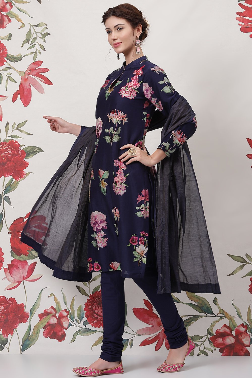 Rohit Bal Off White Cotton Silk Straight Printed Suit Set image number 5