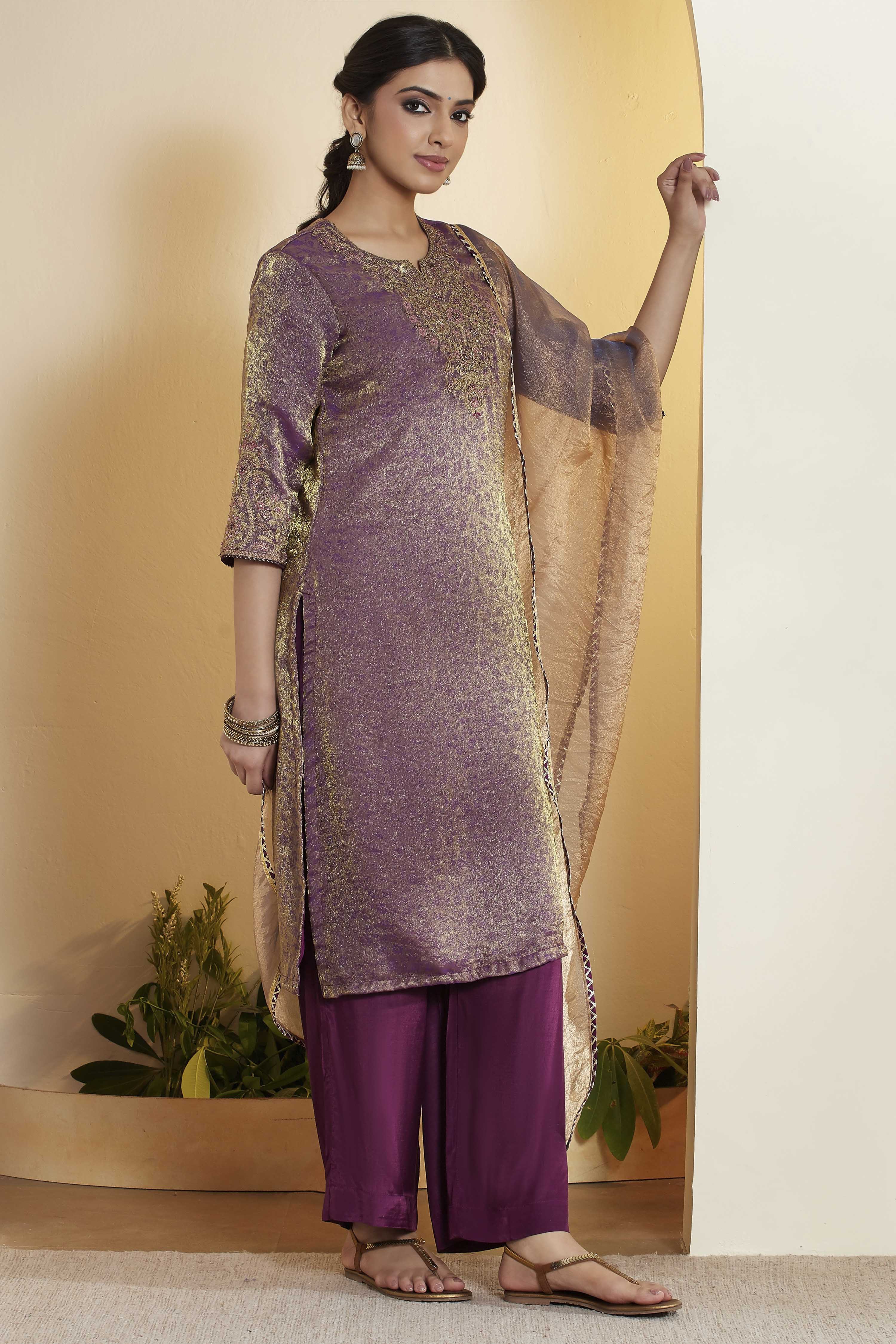 Purple Viscose Blend Straight Fusion Set image number 5