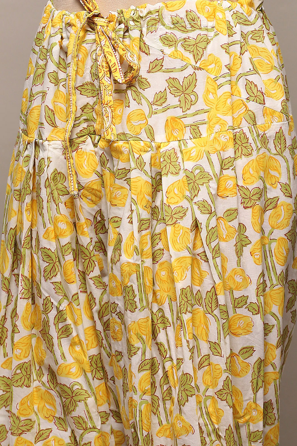 Yellow White Cotton Unstitched Suit set image number 3