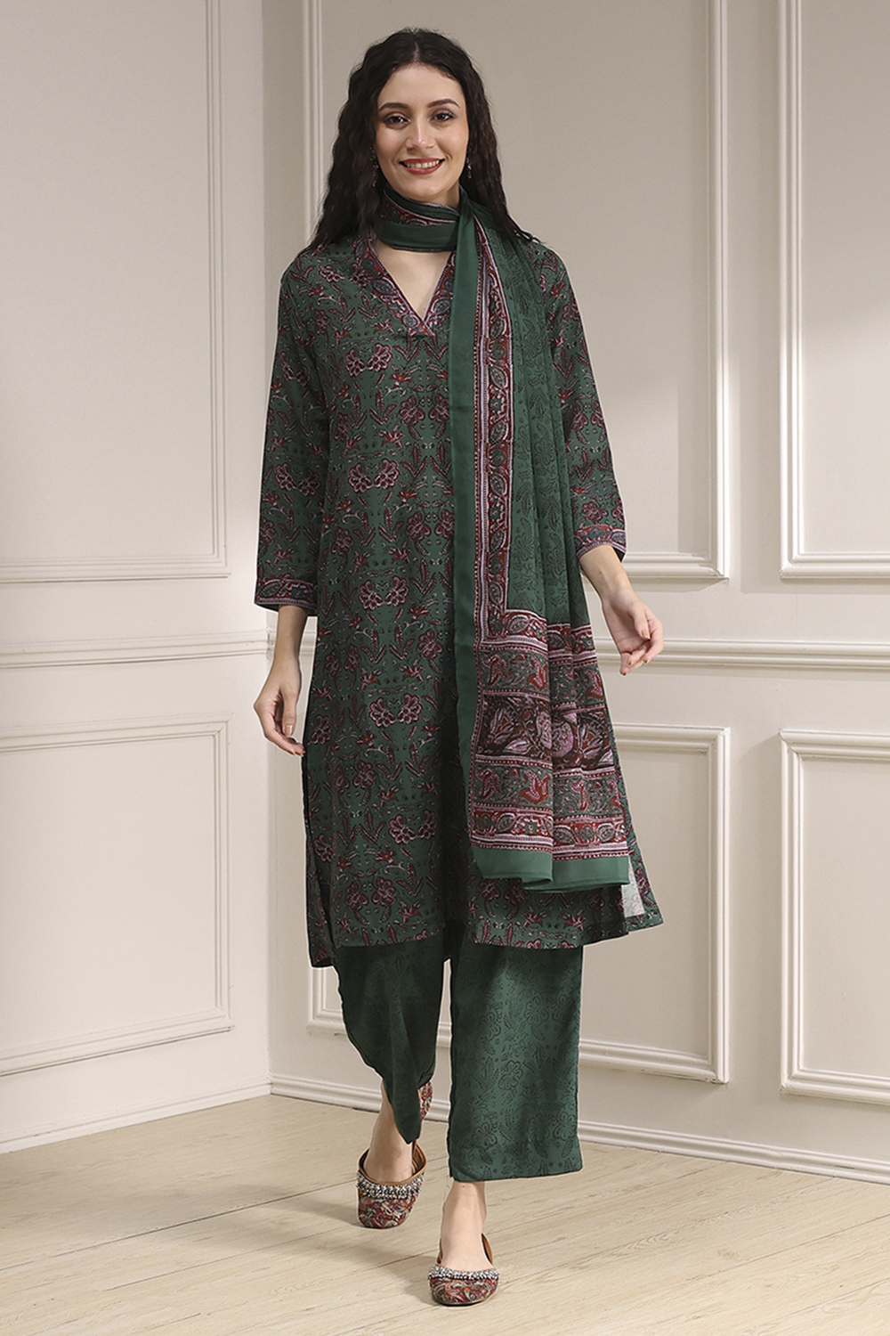 Blue Printed Straight Suit Set image number 0