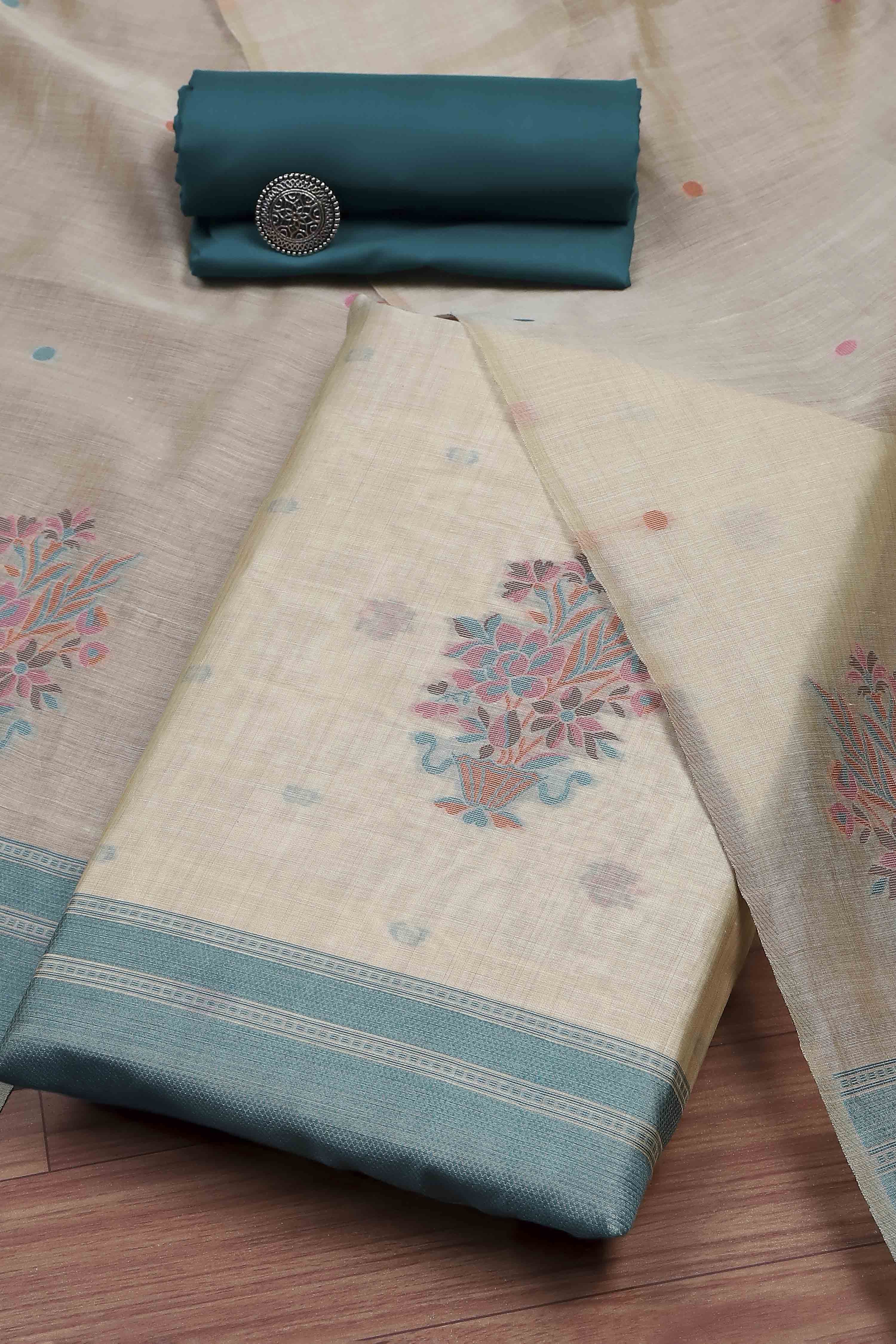 Rust Cotton Jamdani Unstitched Suit Set image number 0