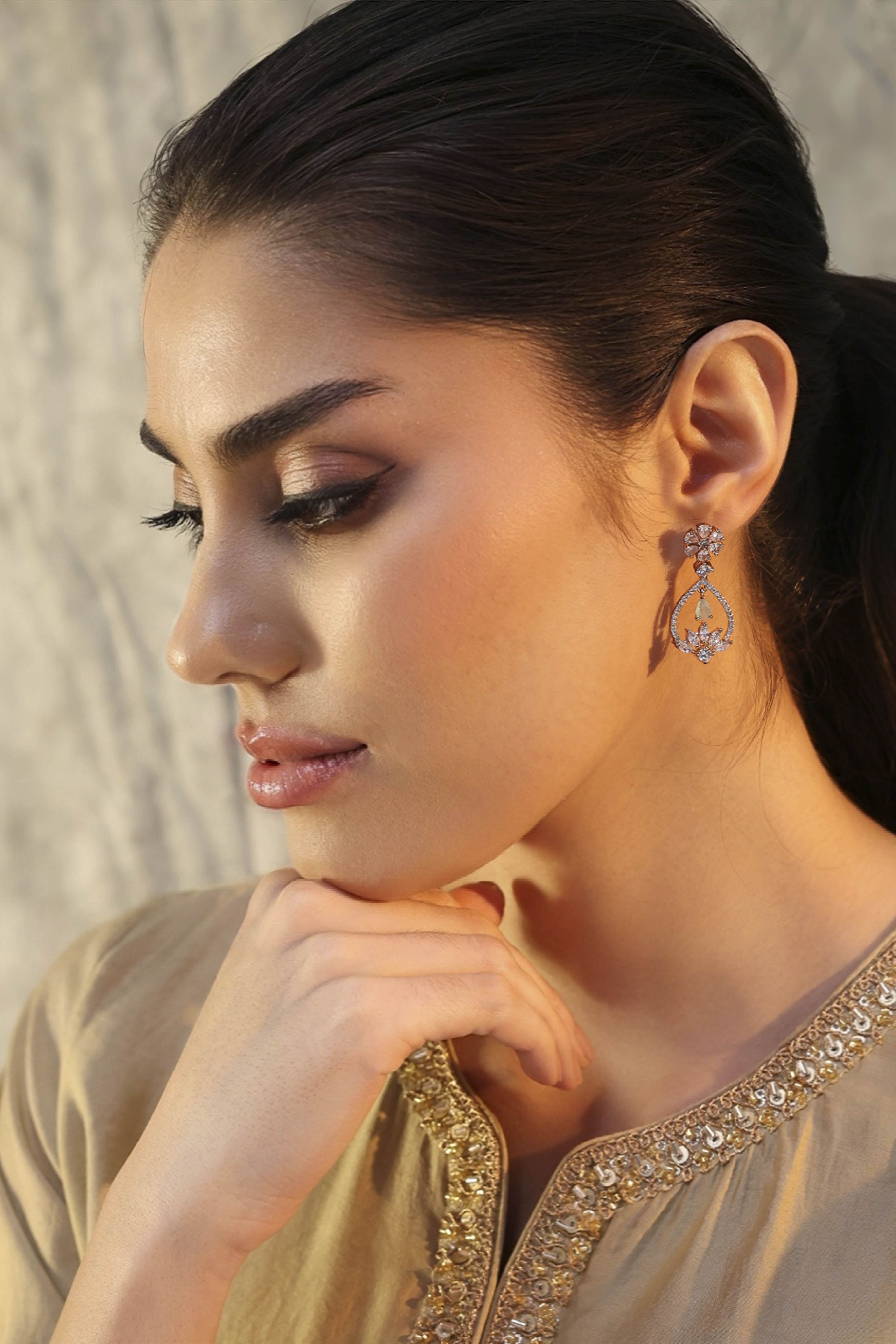 Mint Green Brass Cz Drop & Danglers image number 2