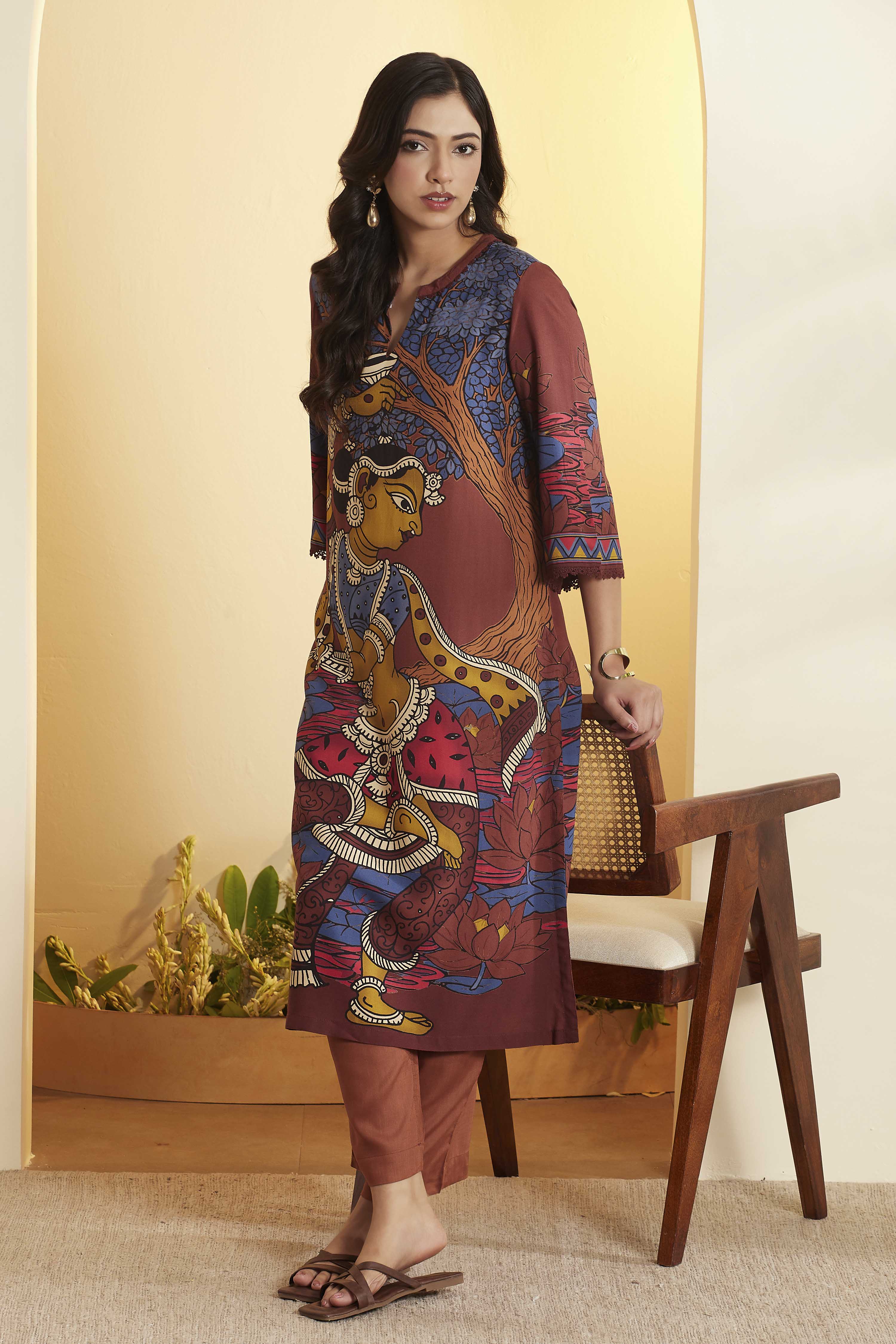 Brown Viscose Rayon A-Line Kurta image number 0