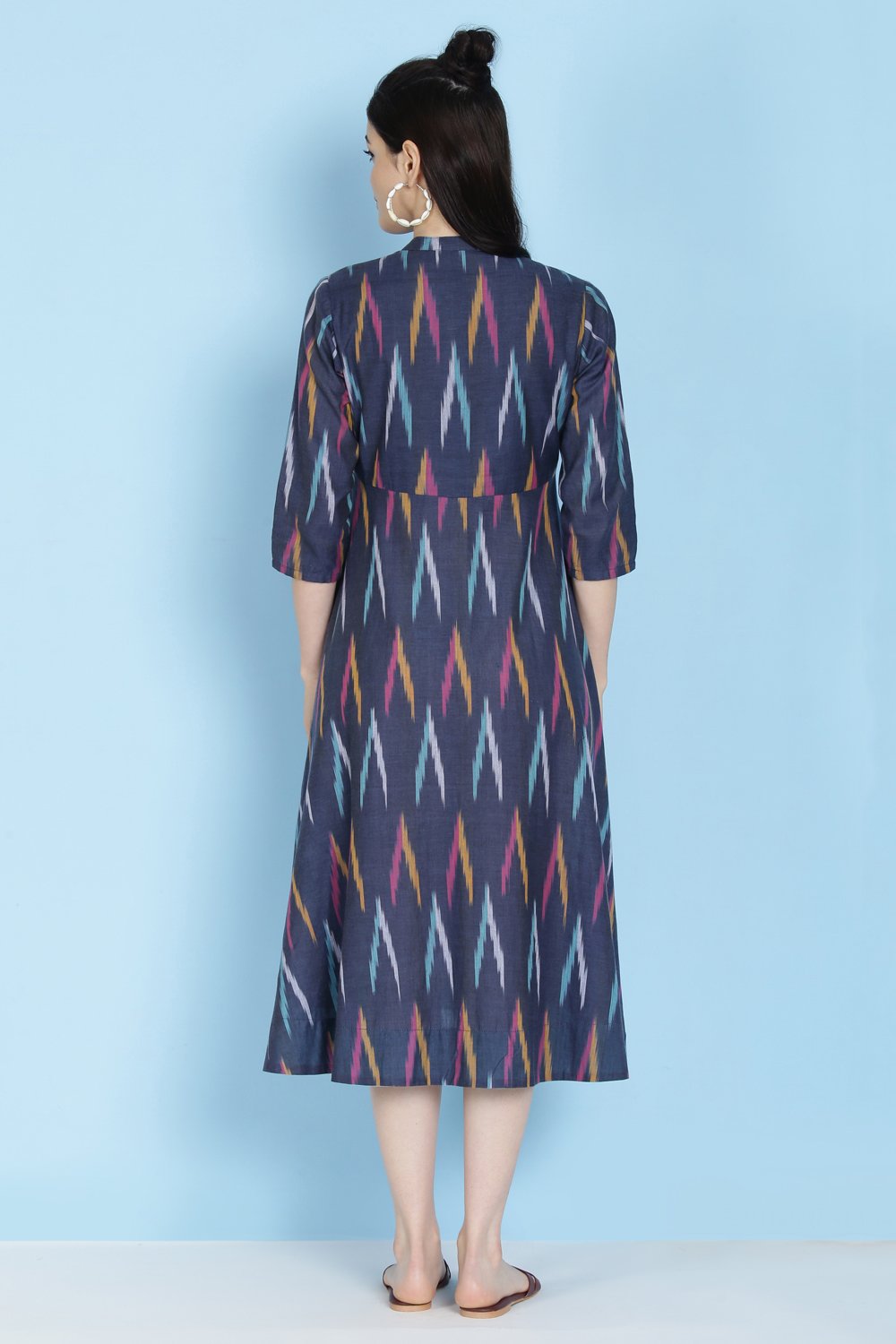 Blue Cotton Fusion Wear Dress image number 4