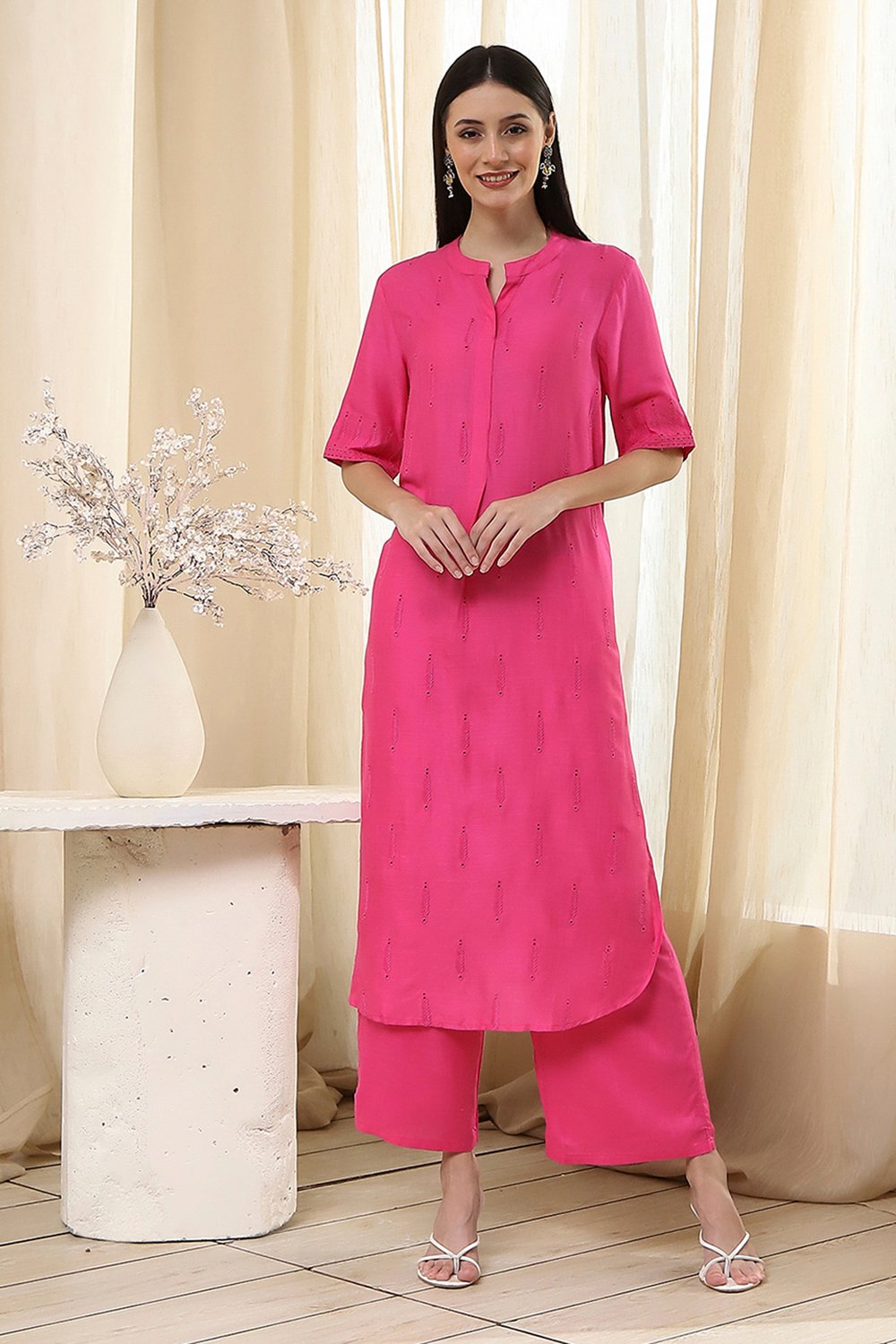 Blush Pink Straight Kurta Set image number 6