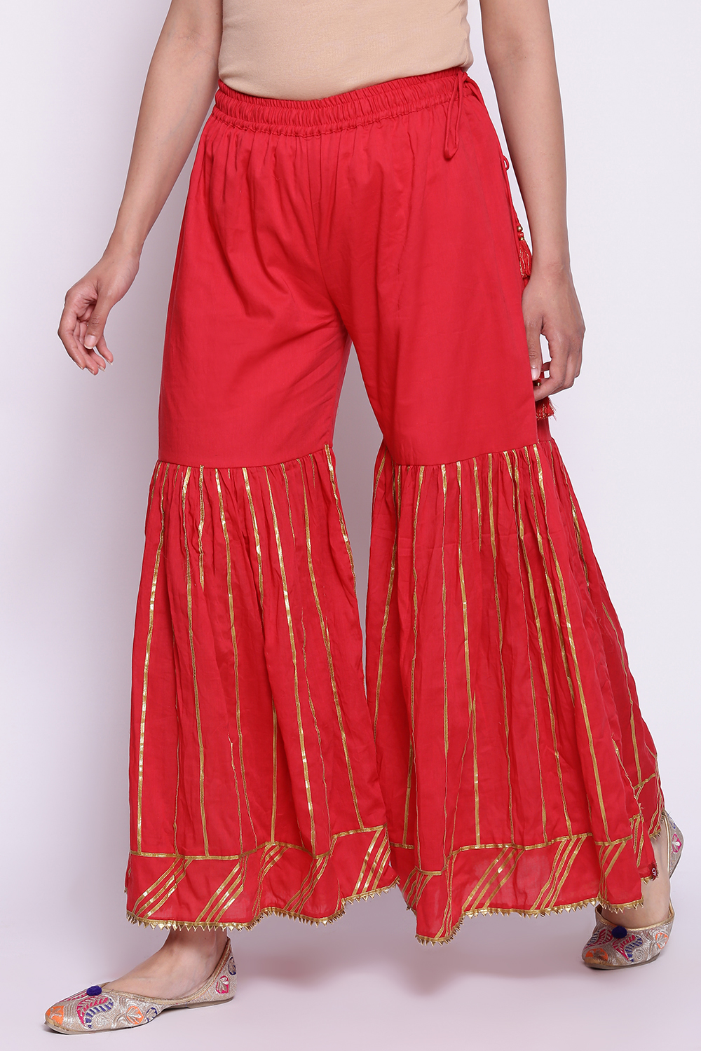 Crimson Red Cotton Sharara image number 3