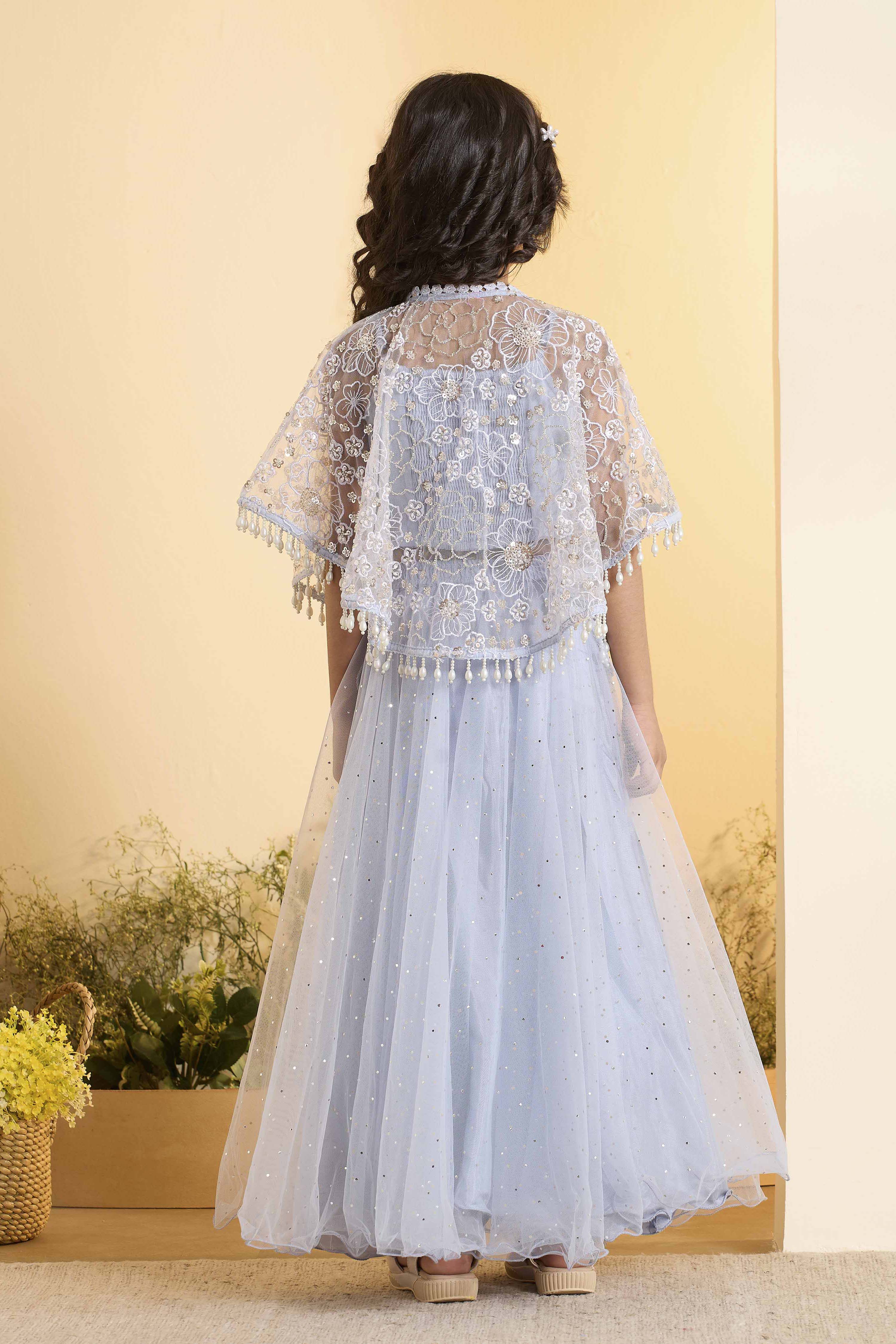Lavender Nylon Flared Lehenga Set image number 4