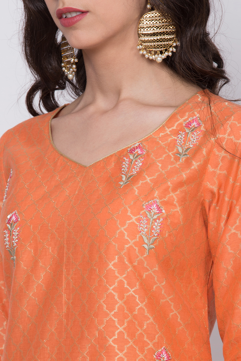 Orange Poly Cotton Kurta Sharara Suit Set image number 1