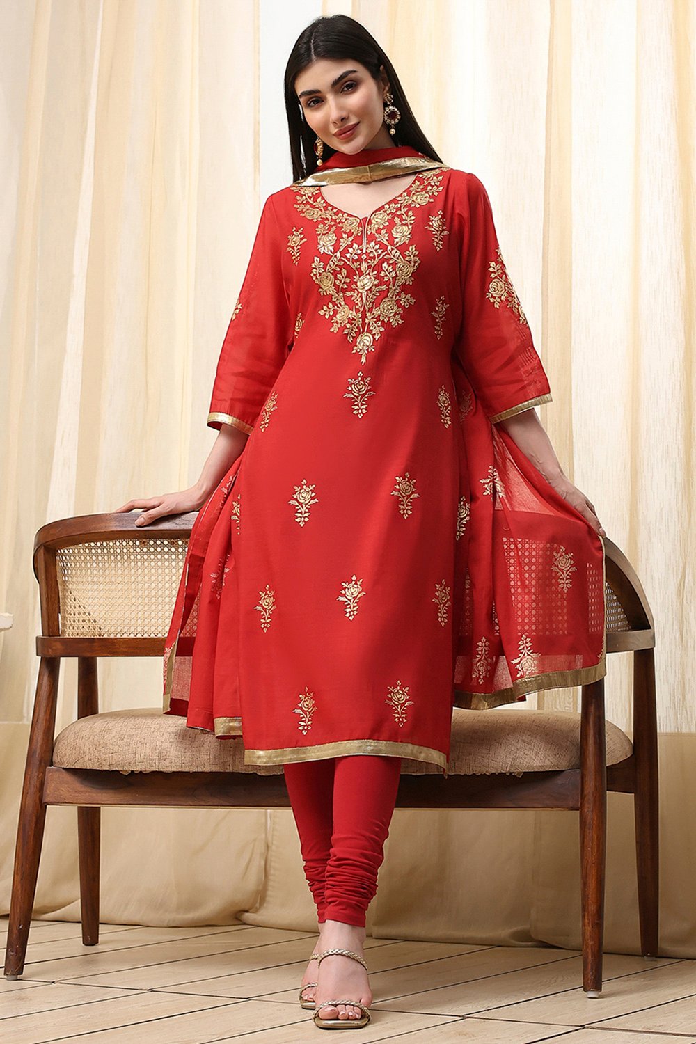 Blue Poly Chanderi Fitted Suit Set image number 0